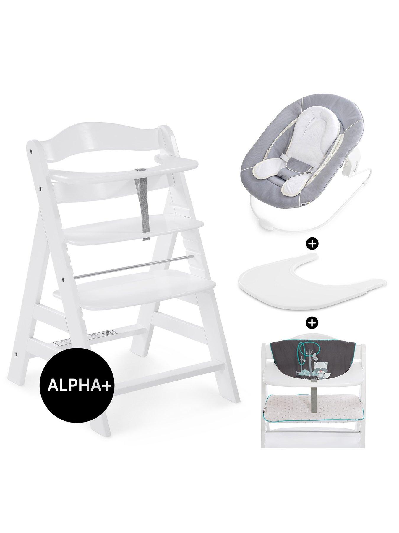 hauck AlphaPlus Grow Along White Wooden High Chair Seat with Grey Removable  Tray Table and Pad Deluxe Seat Cushion for Babies 6 Months and Up