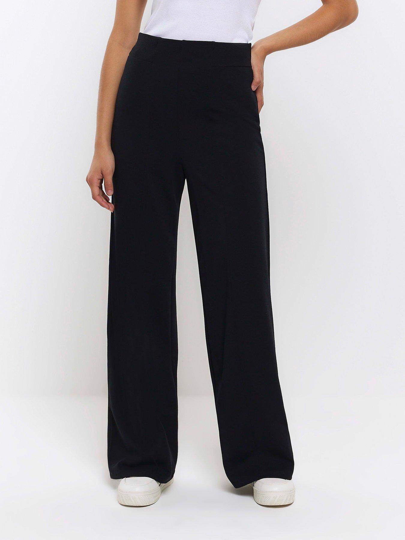 undefined Stitch Detail Wide Leg Trouser - Black