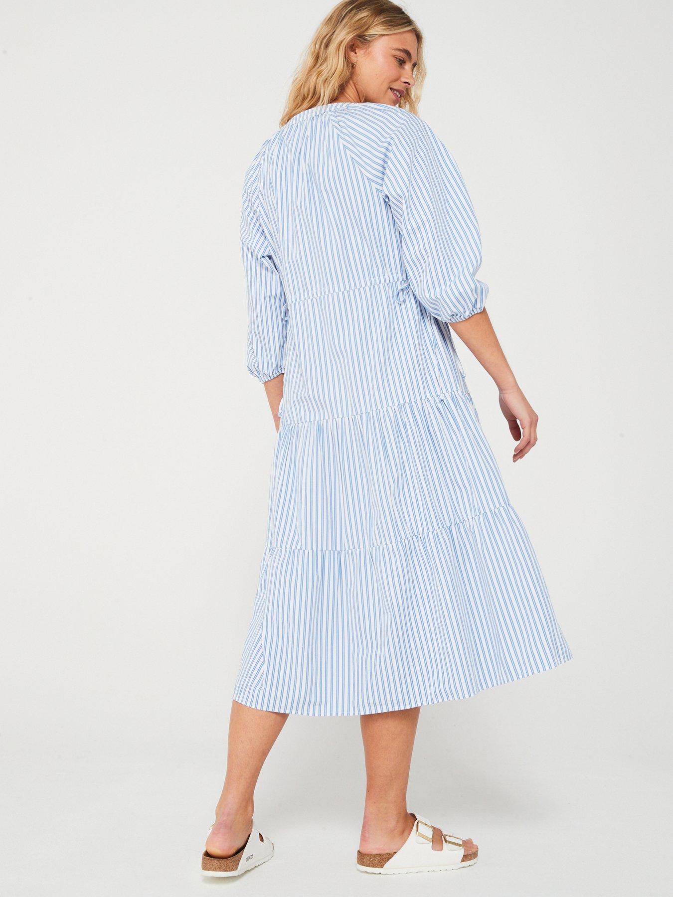 levis-cecile-short-sleeve-midi-shirt-dress-bearberry-stripe-bluestillFront