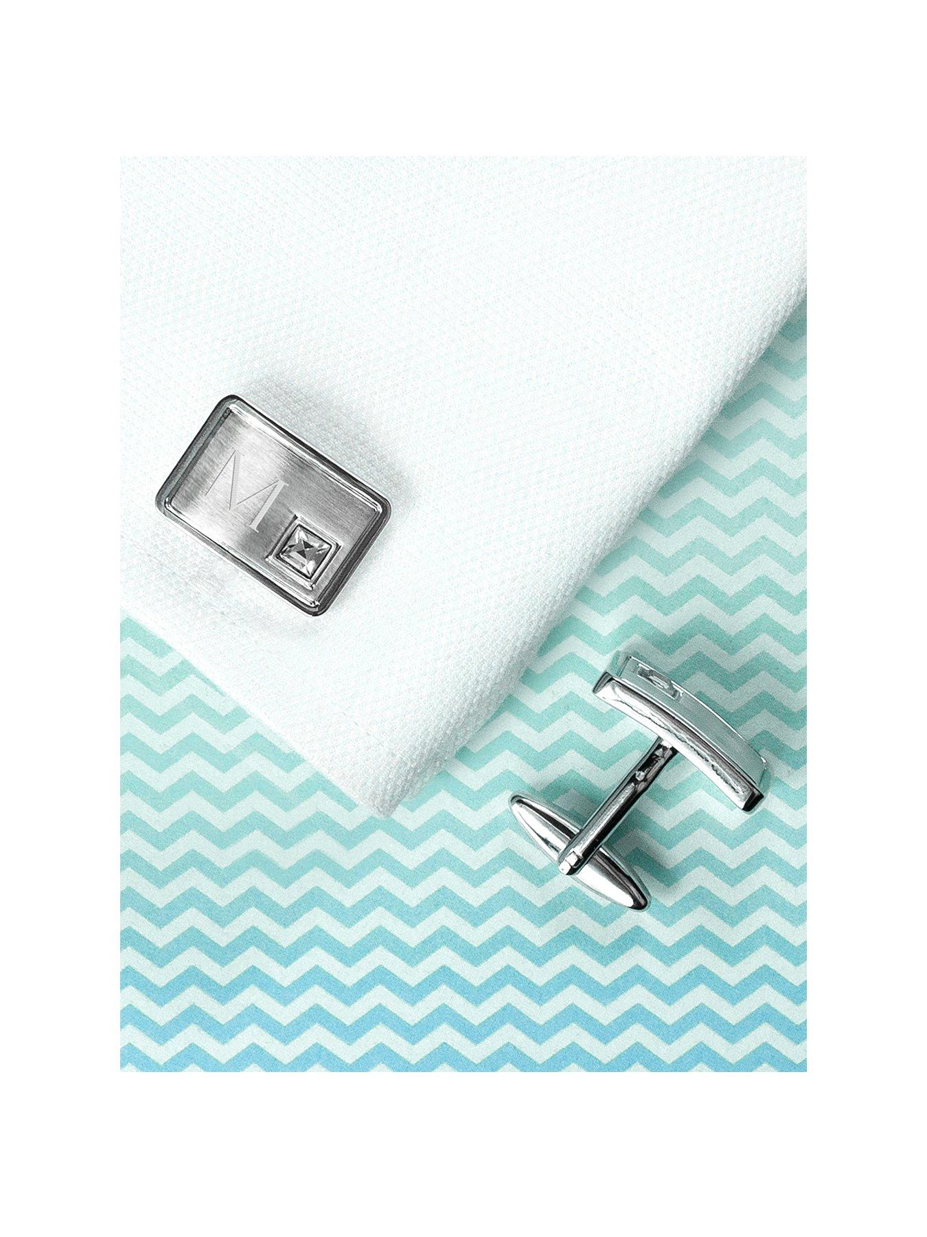 undefined Personalised Brushed Silver Cufflinks with Crystal
