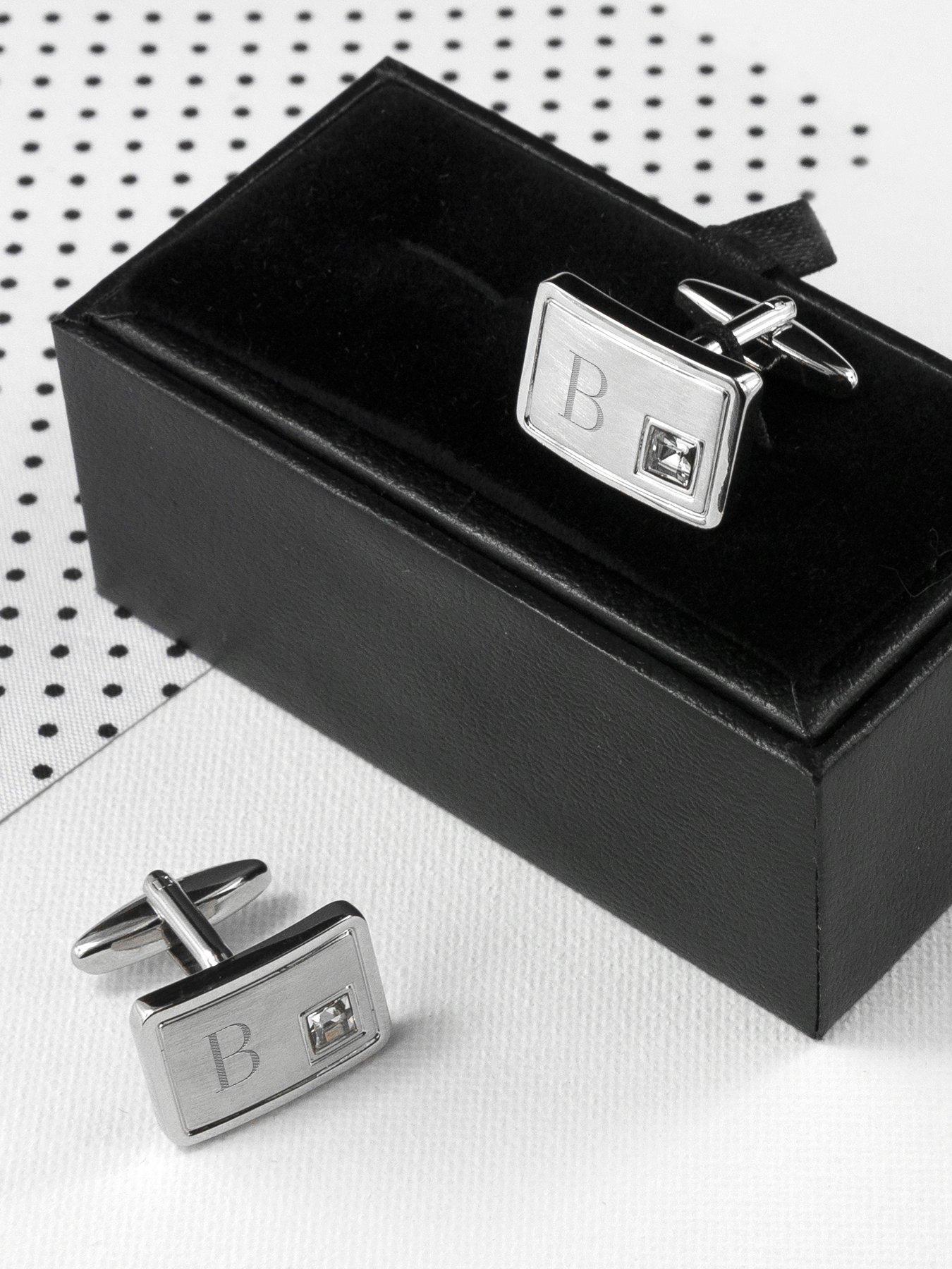 Image 2 of 5 of Treat Republic Personalised Brushed Silver Cufflinks with Crystal