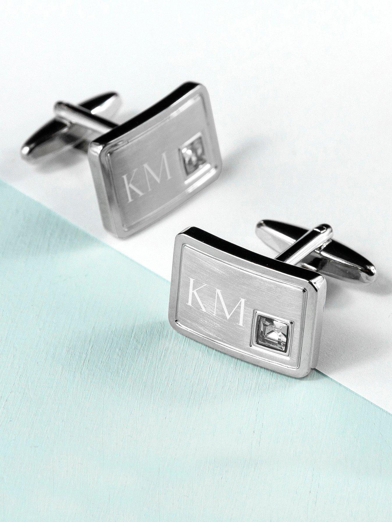 Image 3 of 5 of Treat Republic Personalised Brushed Silver Cufflinks with Crystal