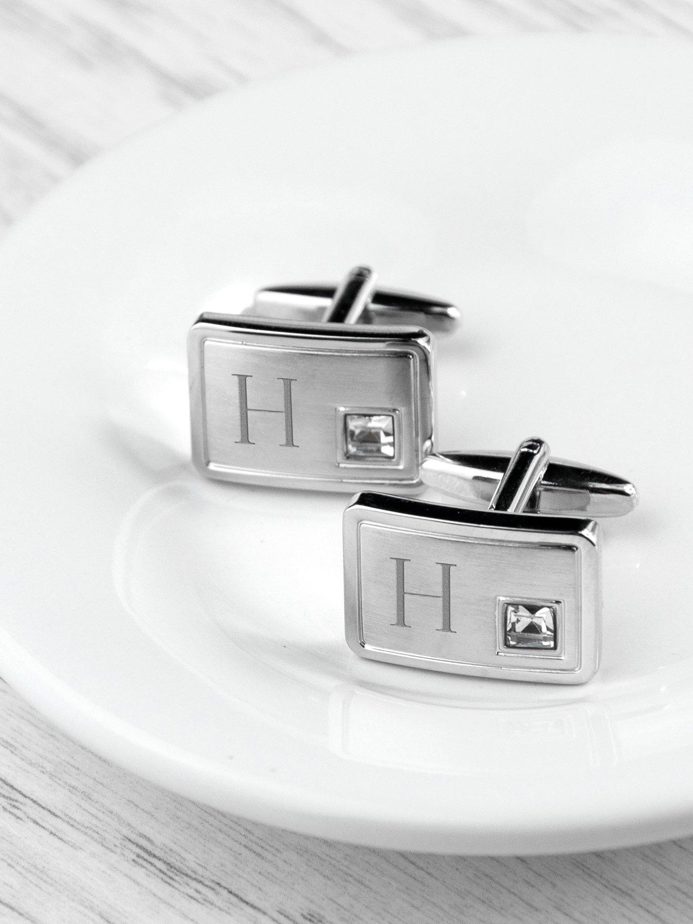Image 4 of 5 of Treat Republic Personalised Brushed Silver Cufflinks with Crystal