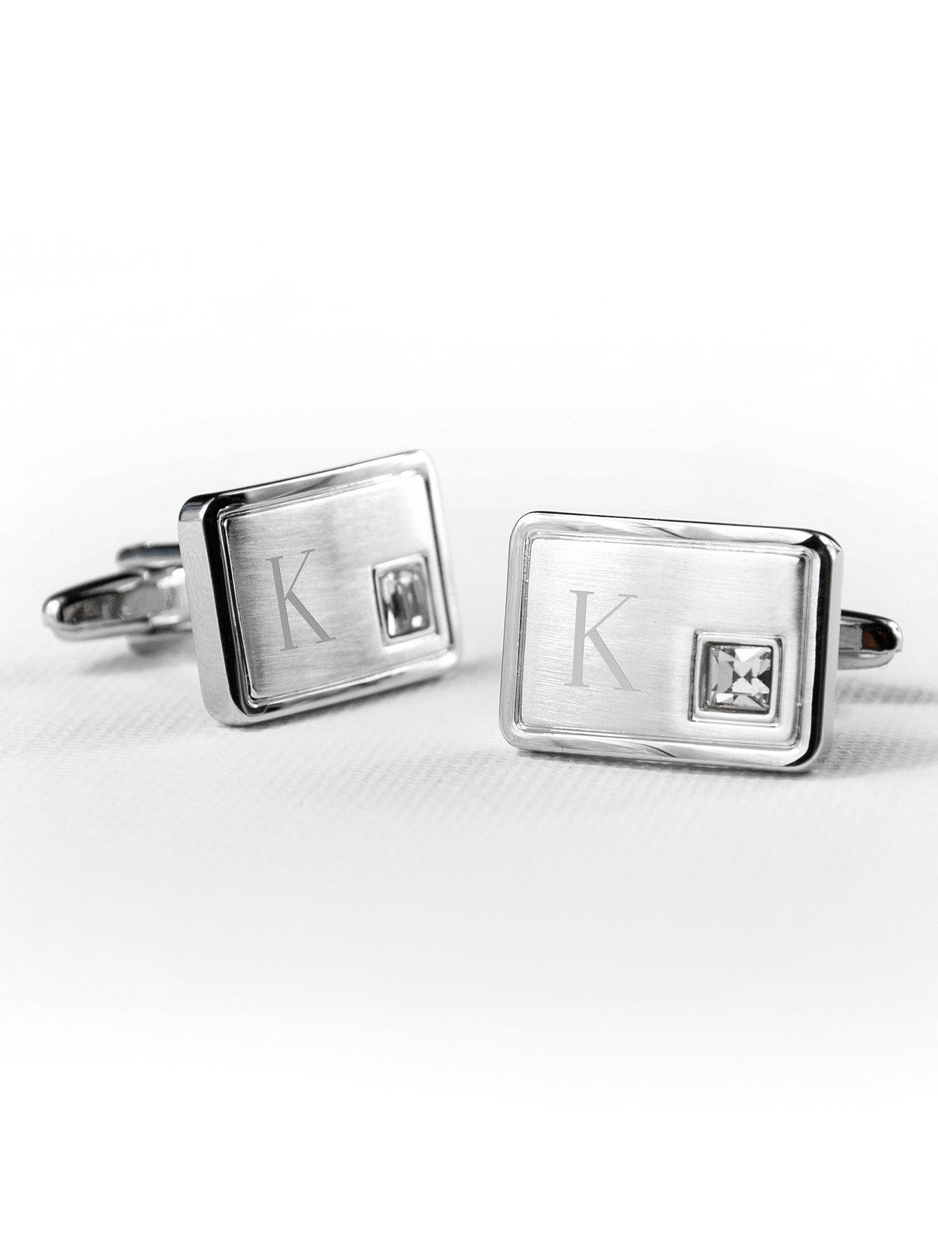 Image 5 of 5 of Treat Republic Personalised Brushed Silver Cufflinks with Crystal