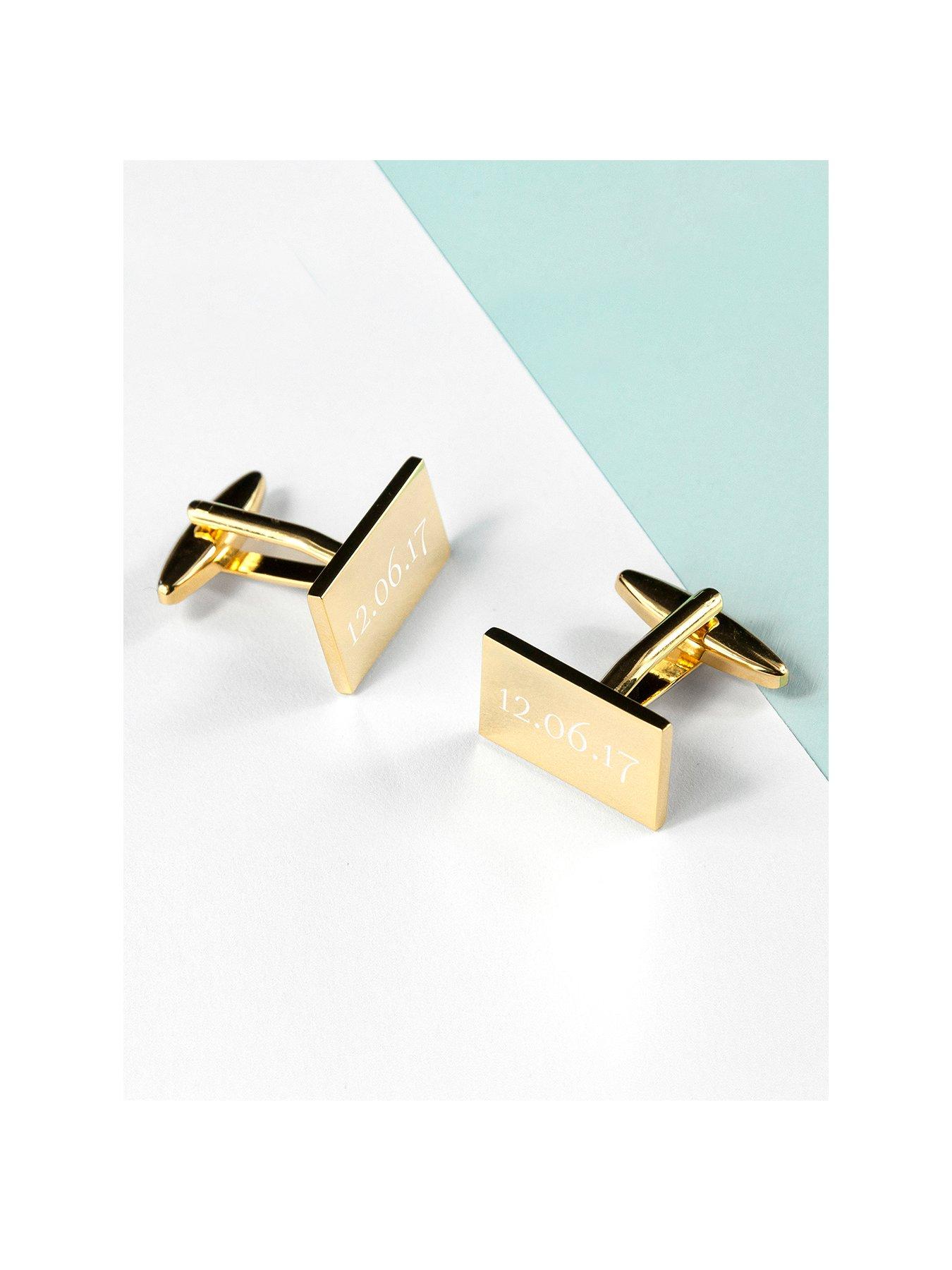 Image 1 of 5 of Treat Republic Personalised Rectangle Gold Plated Cufflinks