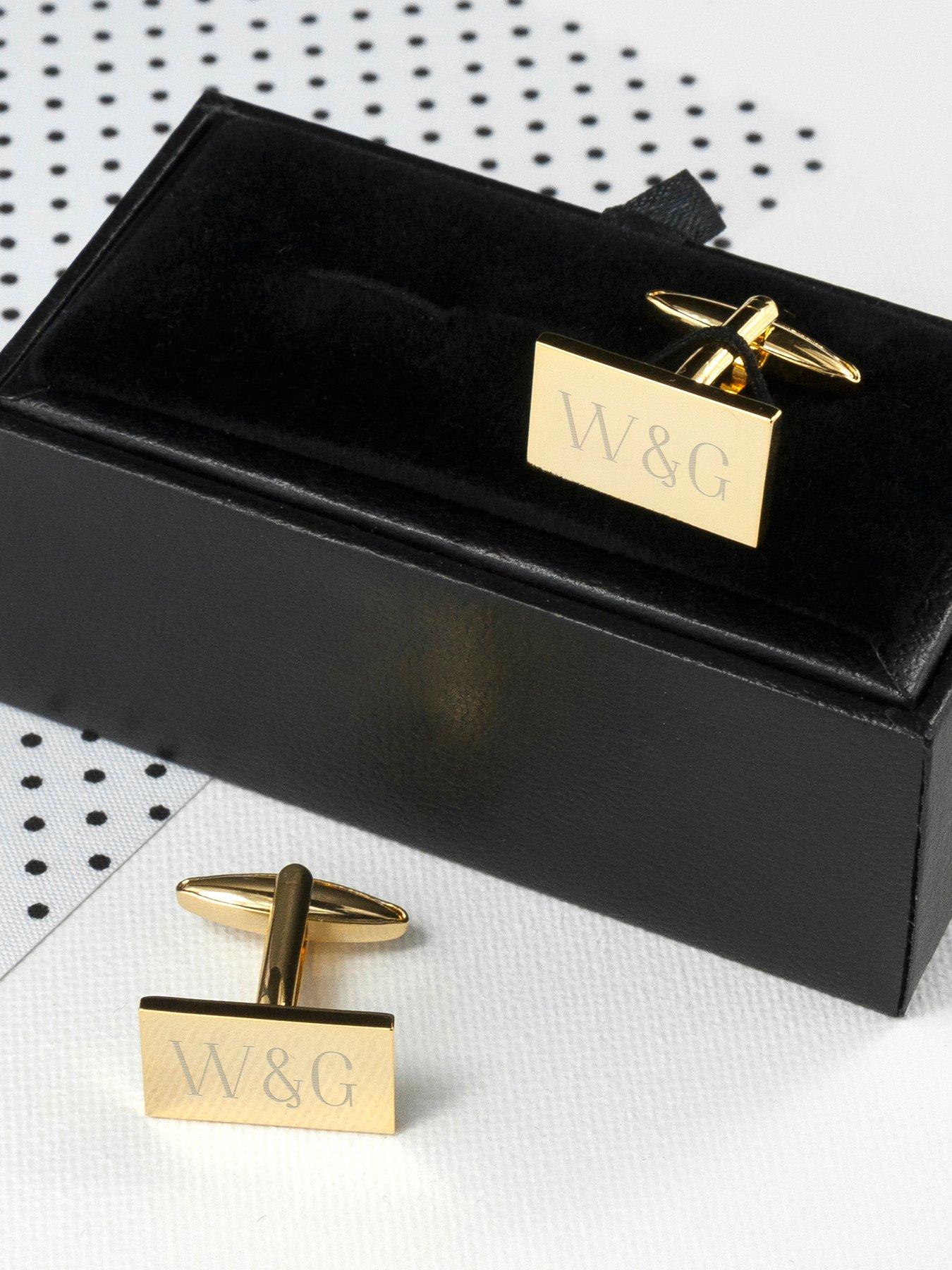 Image 2 of 5 of Treat Republic Personalised Rectangle Gold Plated Cufflinks