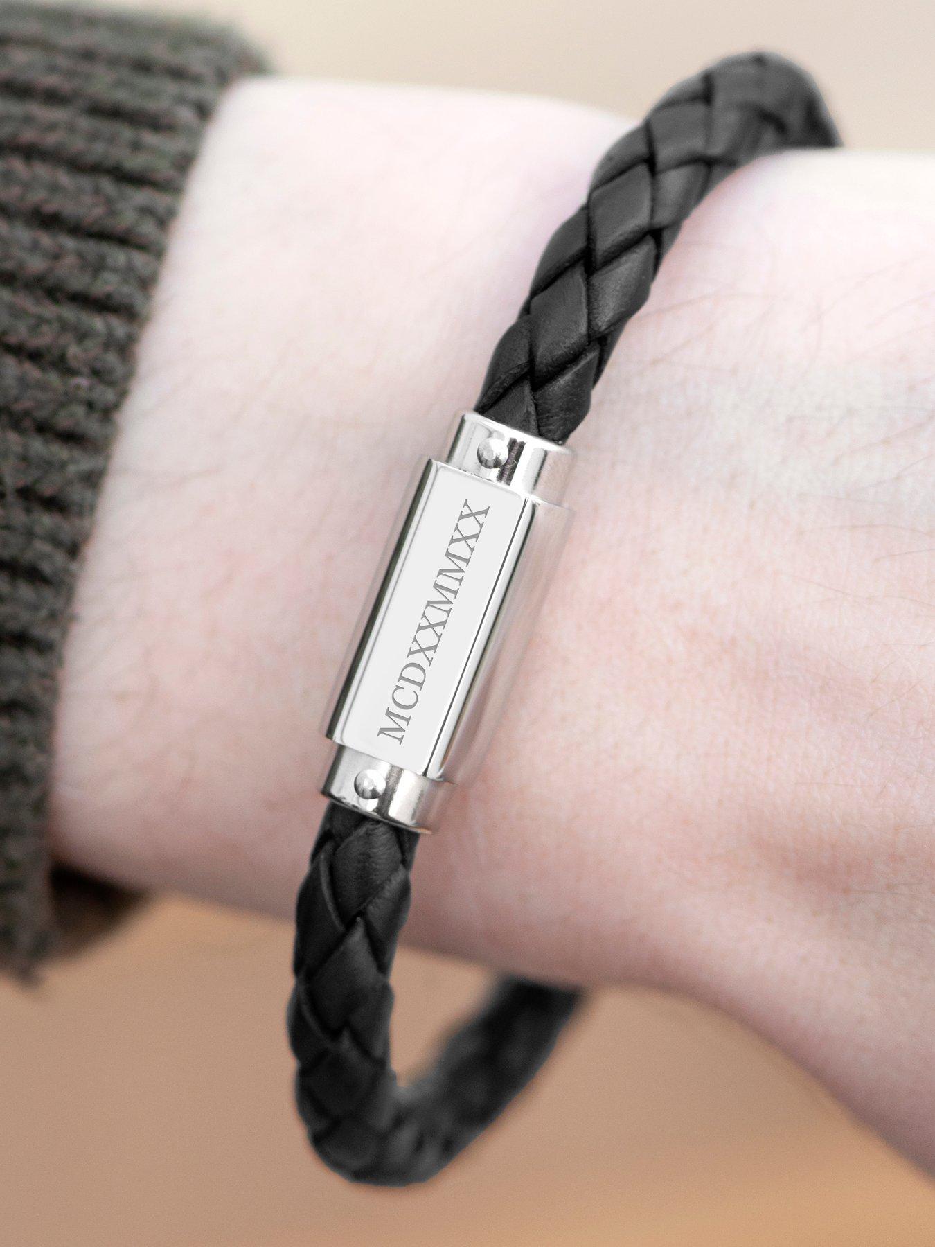 treat-republic-personalised-mens-roman-numerals-luxury-black-leather-braceletstillFront