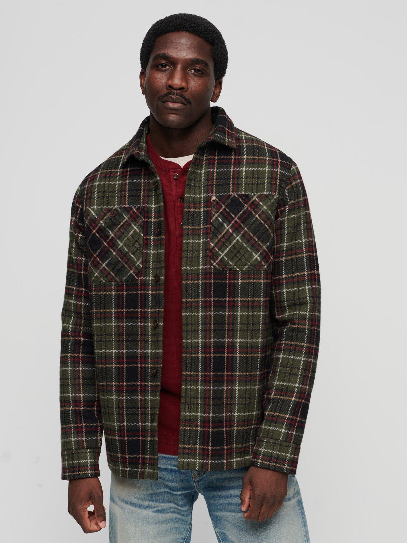Image 1 of 5 of Superdry Merchant Store Quilted Checked Overshirt - Dark Green