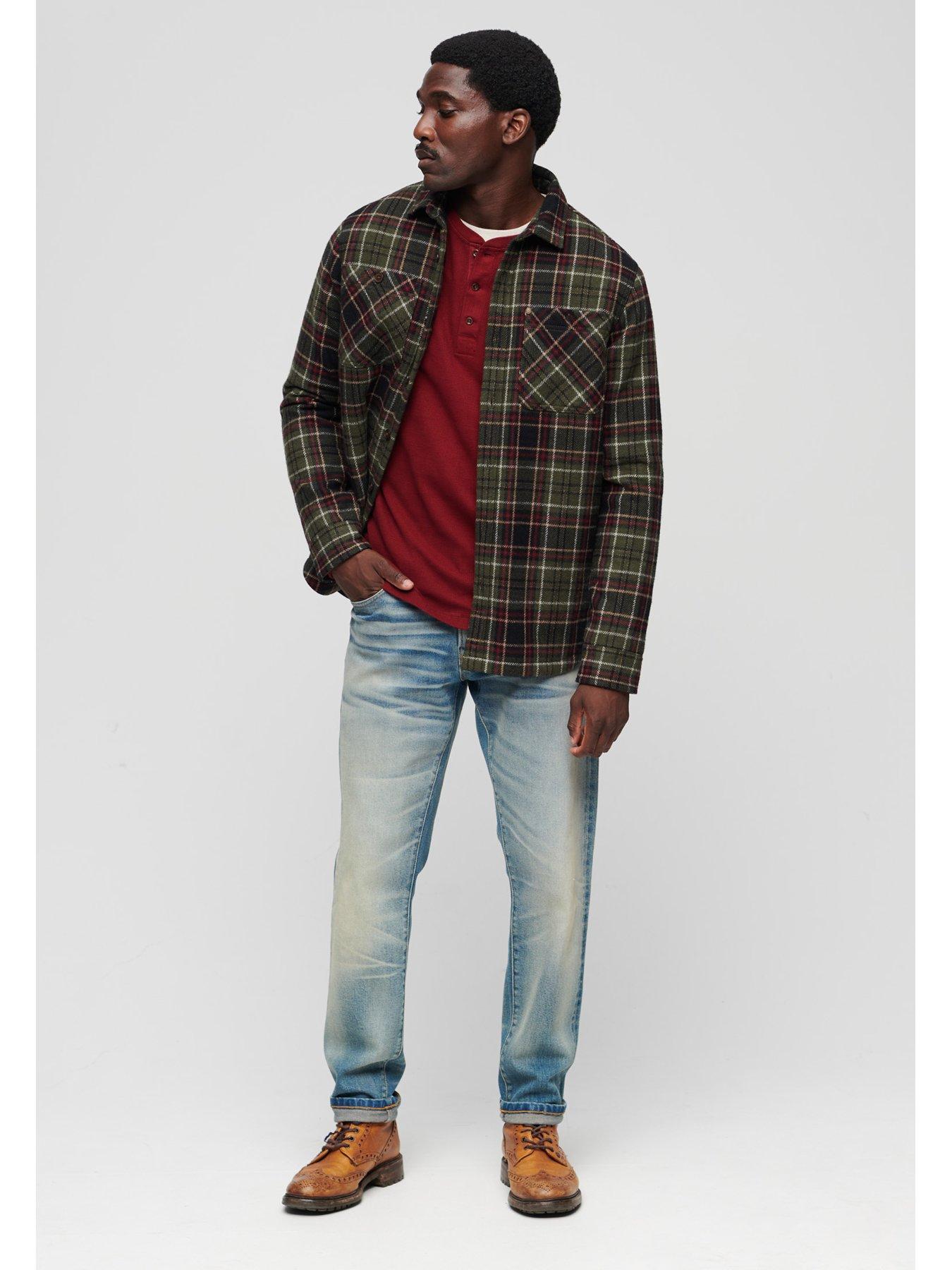Image 2 of 5 of Superdry Merchant Store Quilted Checked Overshirt - Dark Green
