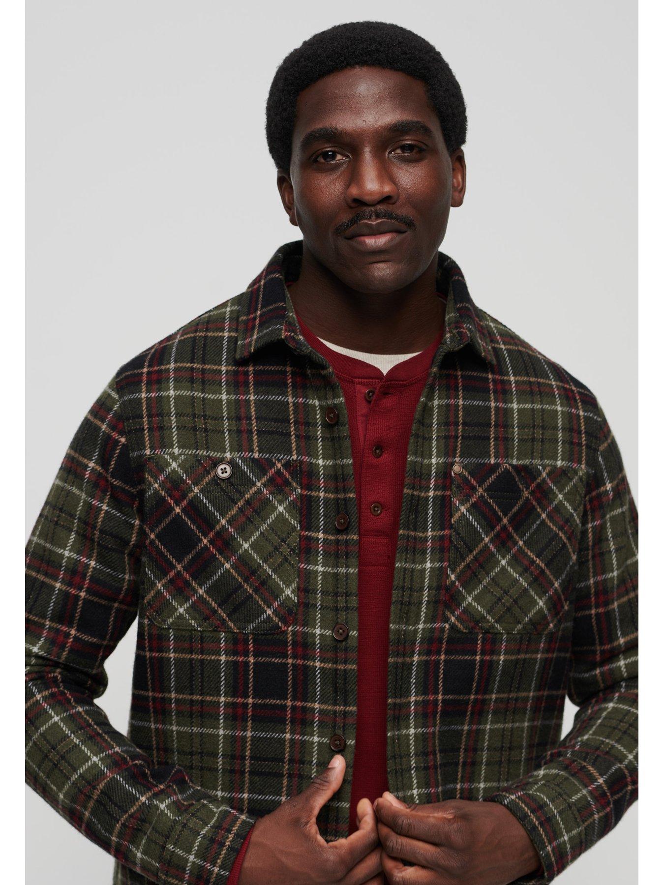 Image 5 of 5 of Superdry Merchant Store Quilted Checked Overshirt - Dark Green