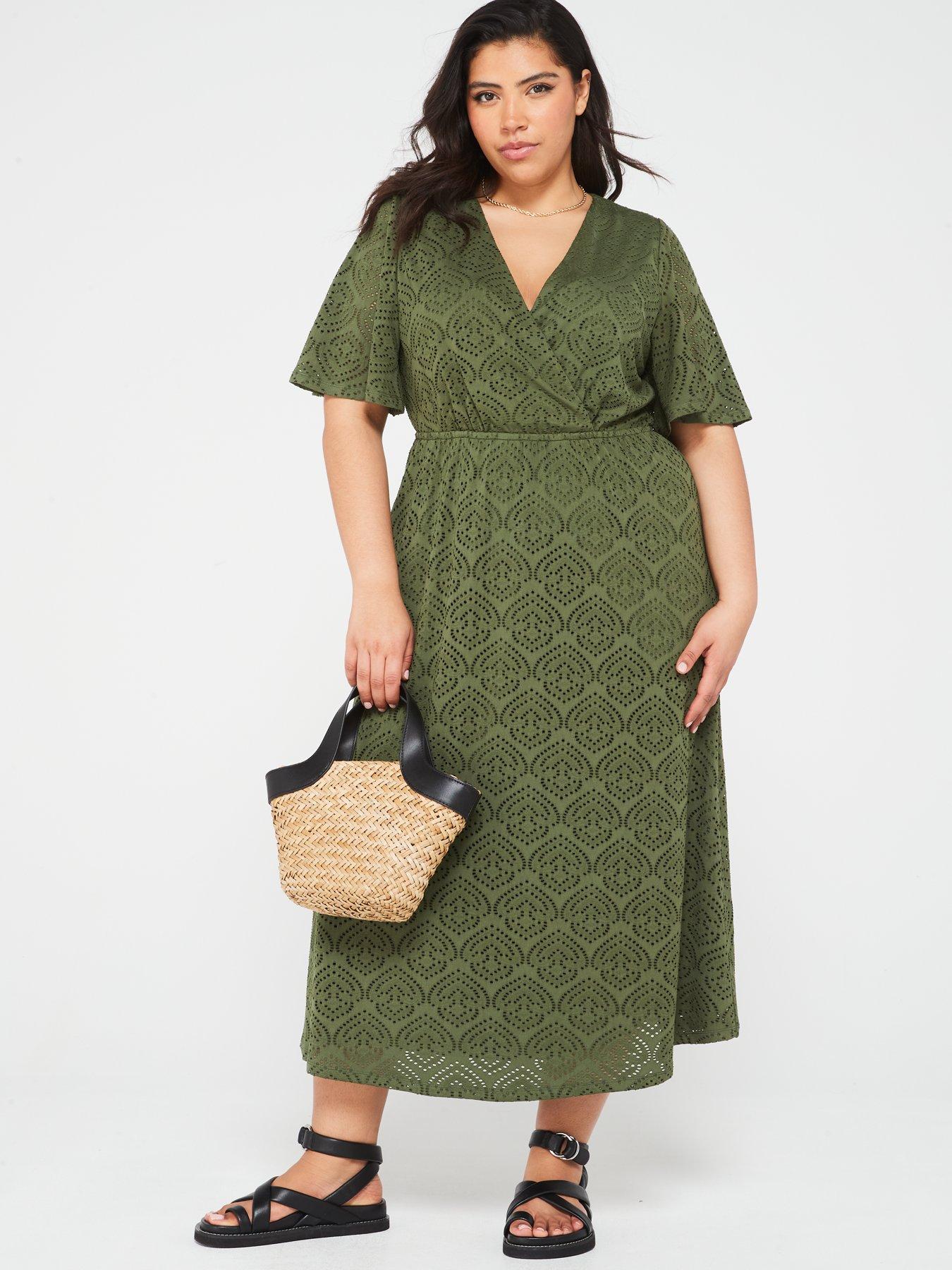 v-by-very-curve-lace-sequinned-wrap-midi-dress-green