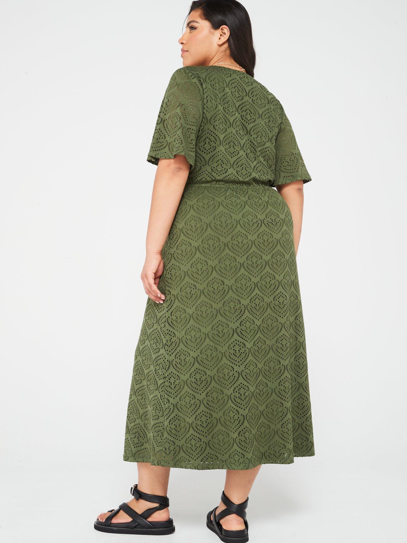 v-by-very-curve-lace-sequinned-wrap-midi-dress-greenstillFront