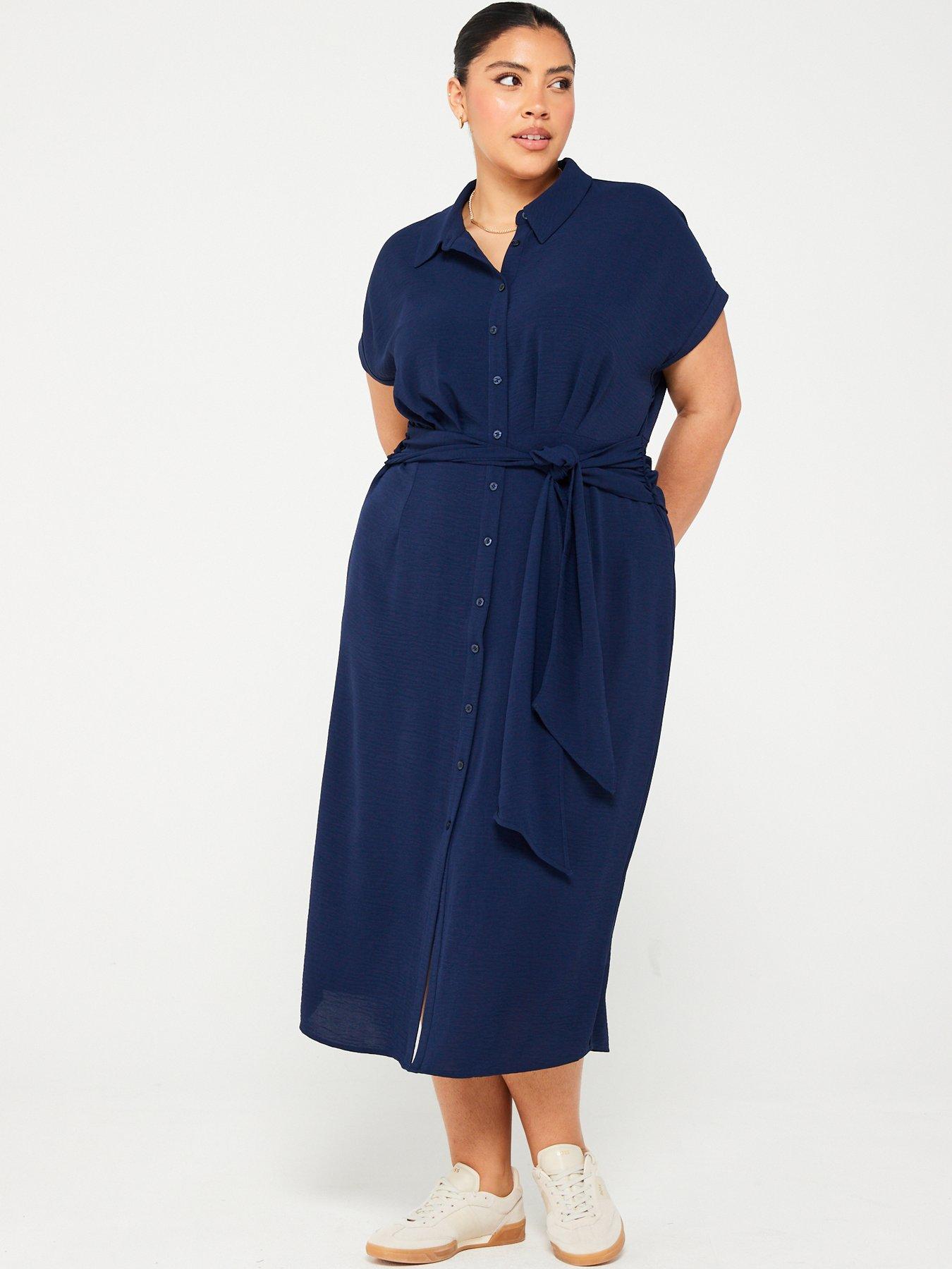 v-by-very-curve-tie-waist-midi-shirt-dress-navyback