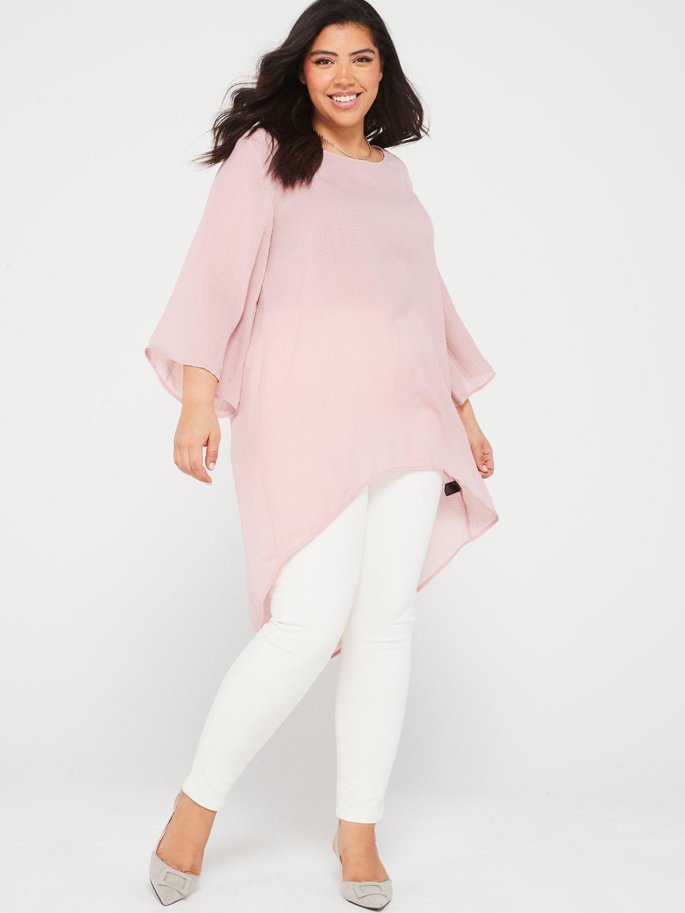 v-by-very-curve-longline-dipped-hem-textured-top-pink