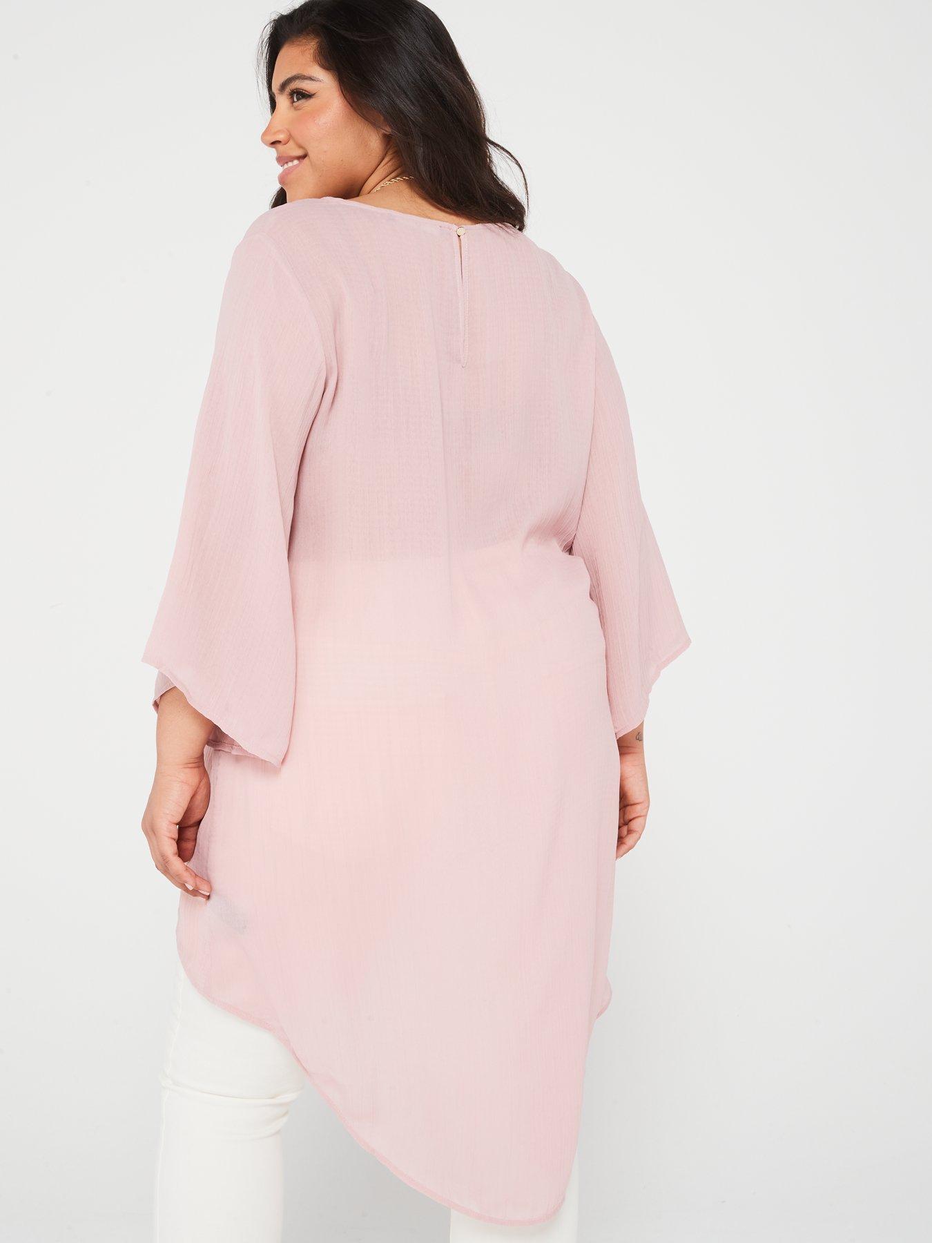 v-by-very-curve-longline-dipped-hem-textured-top-pinkstillFront