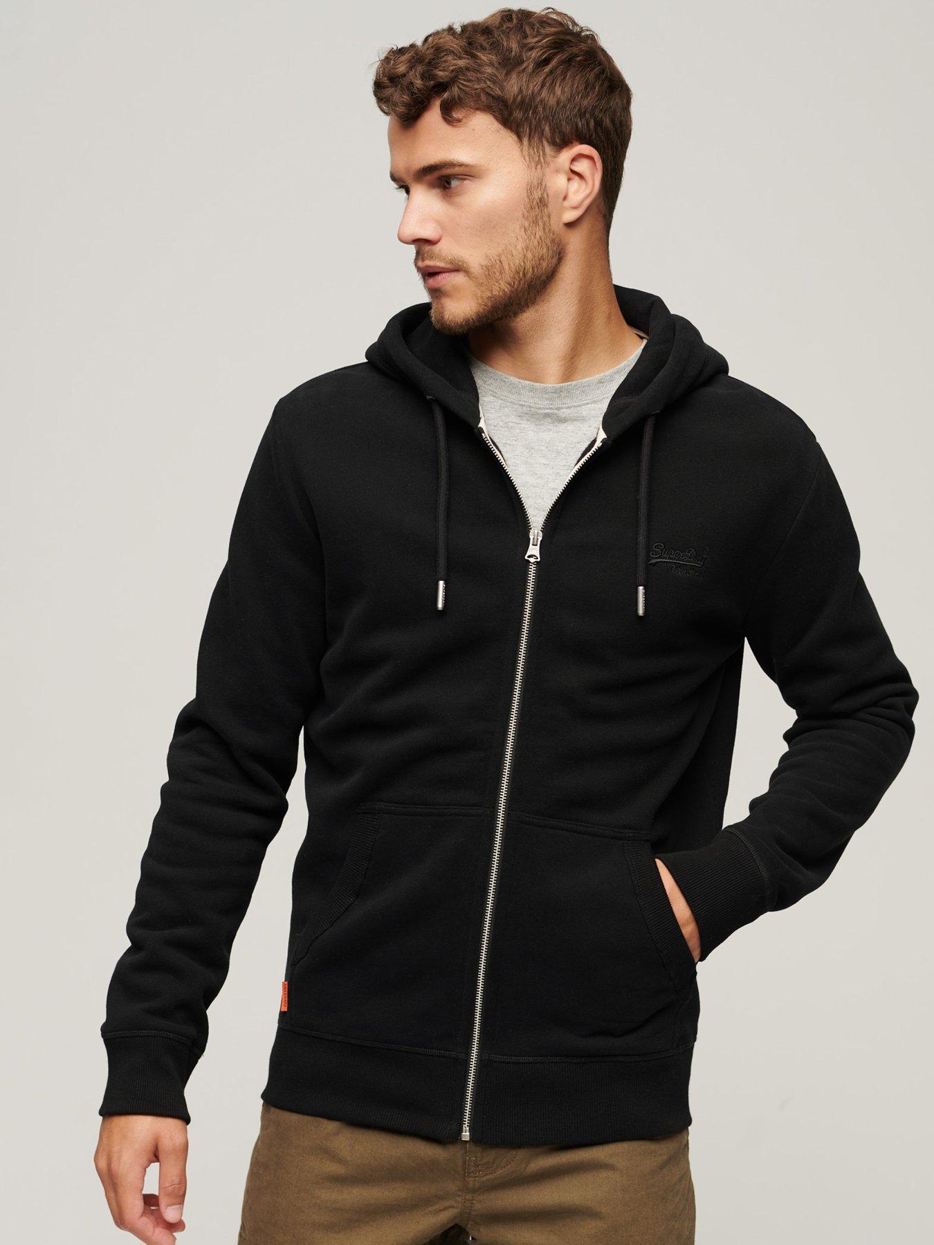 Black superdry zip hoodie sale