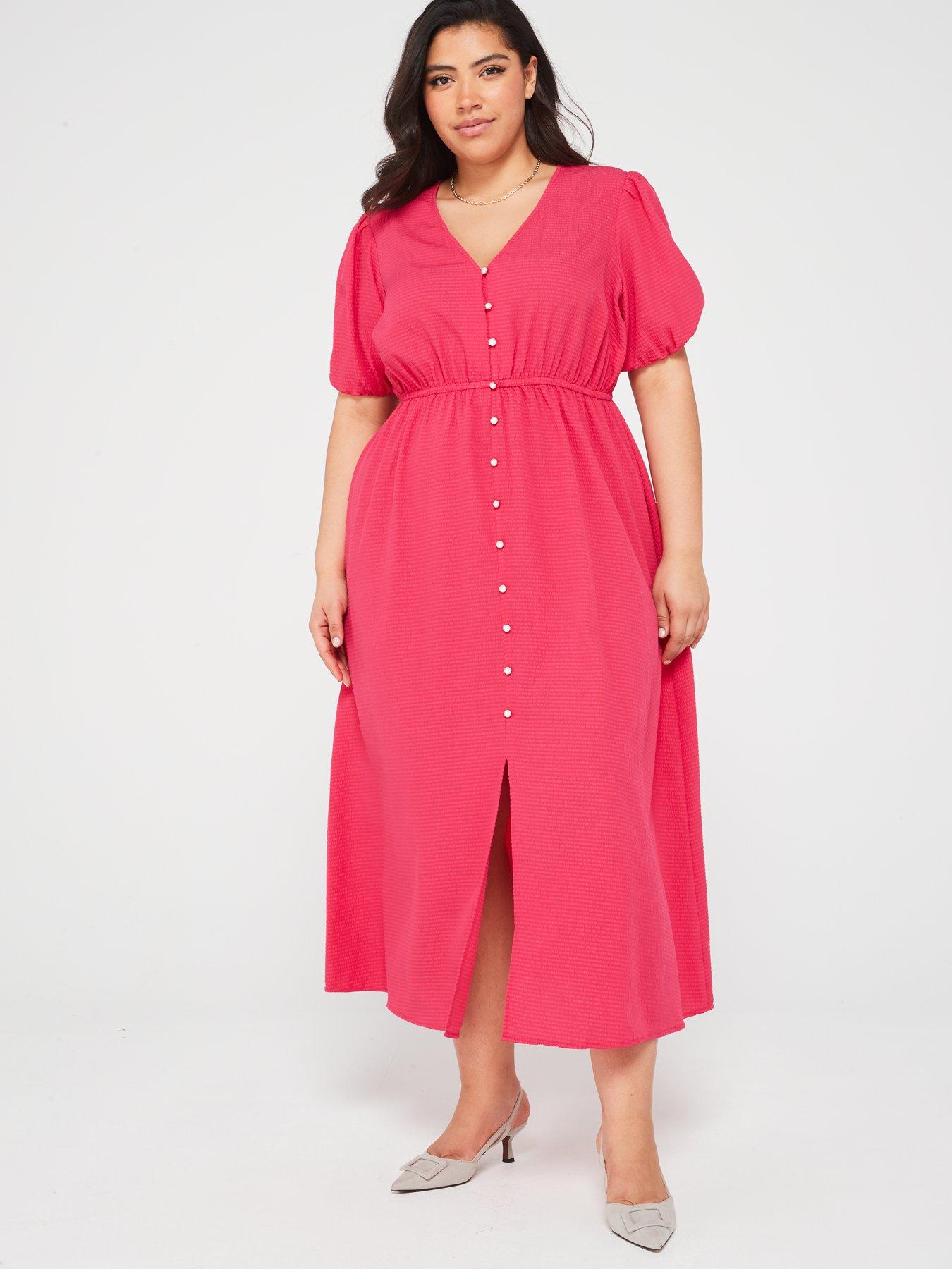 v-by-very-curve-puffed-sleeve-midi-dress-pink