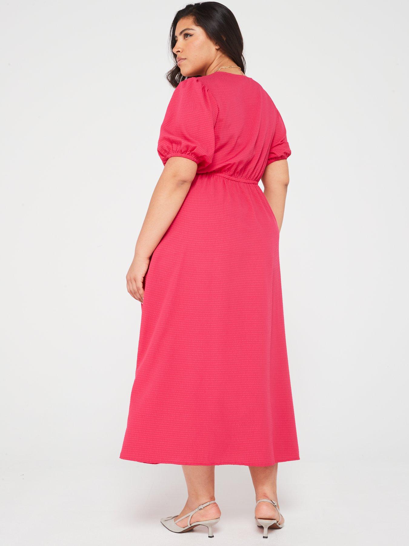 v-by-very-curve-puffed-sleeve-midi-dress-pinkstillFront