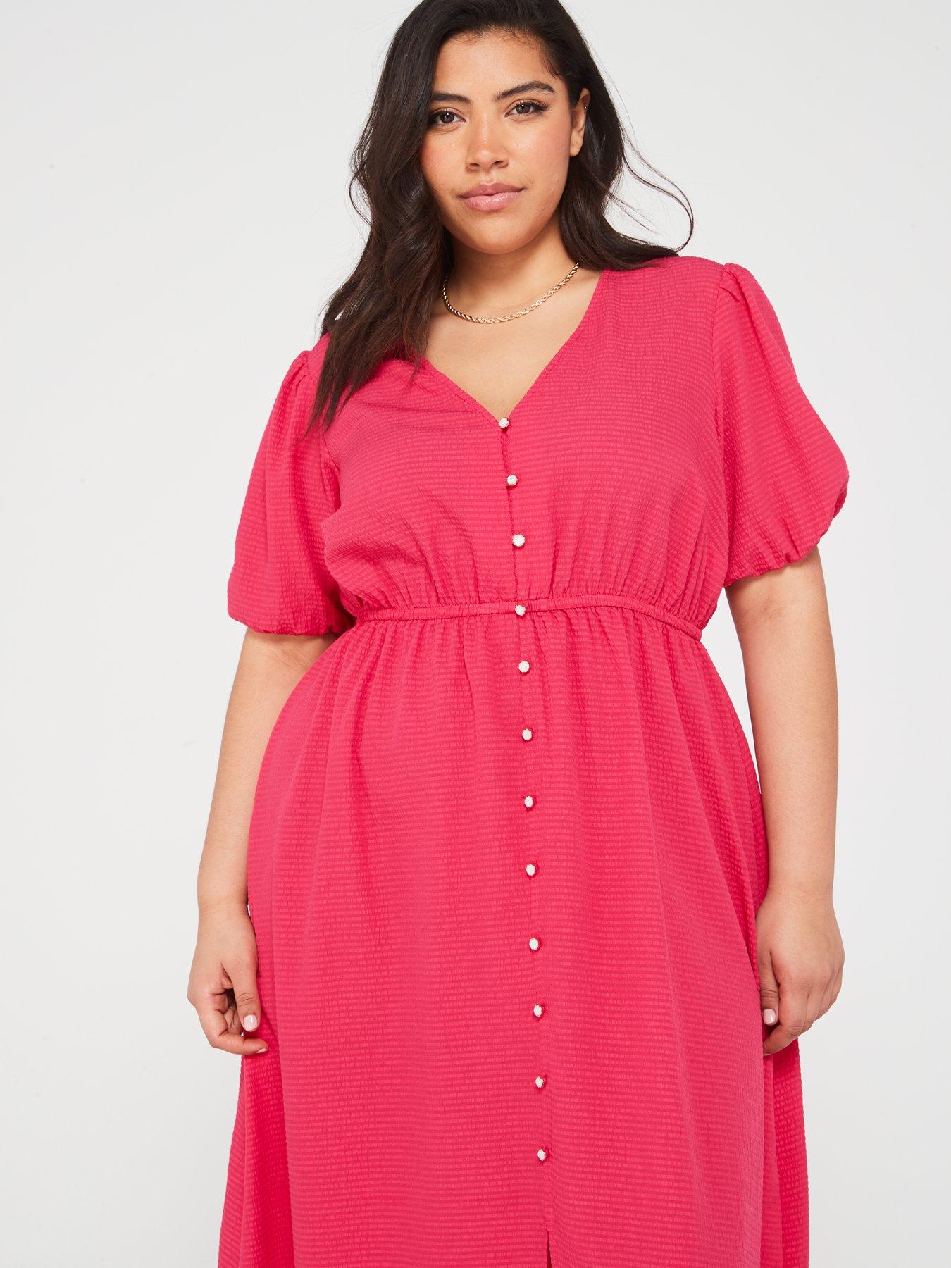 v-by-very-curve-puffed-sleeve-midi-dress-pinkback