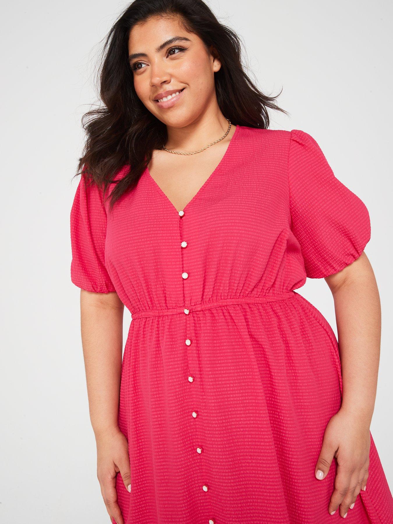 v-by-very-curve-puffed-sleeve-midi-dress-pinkdetail