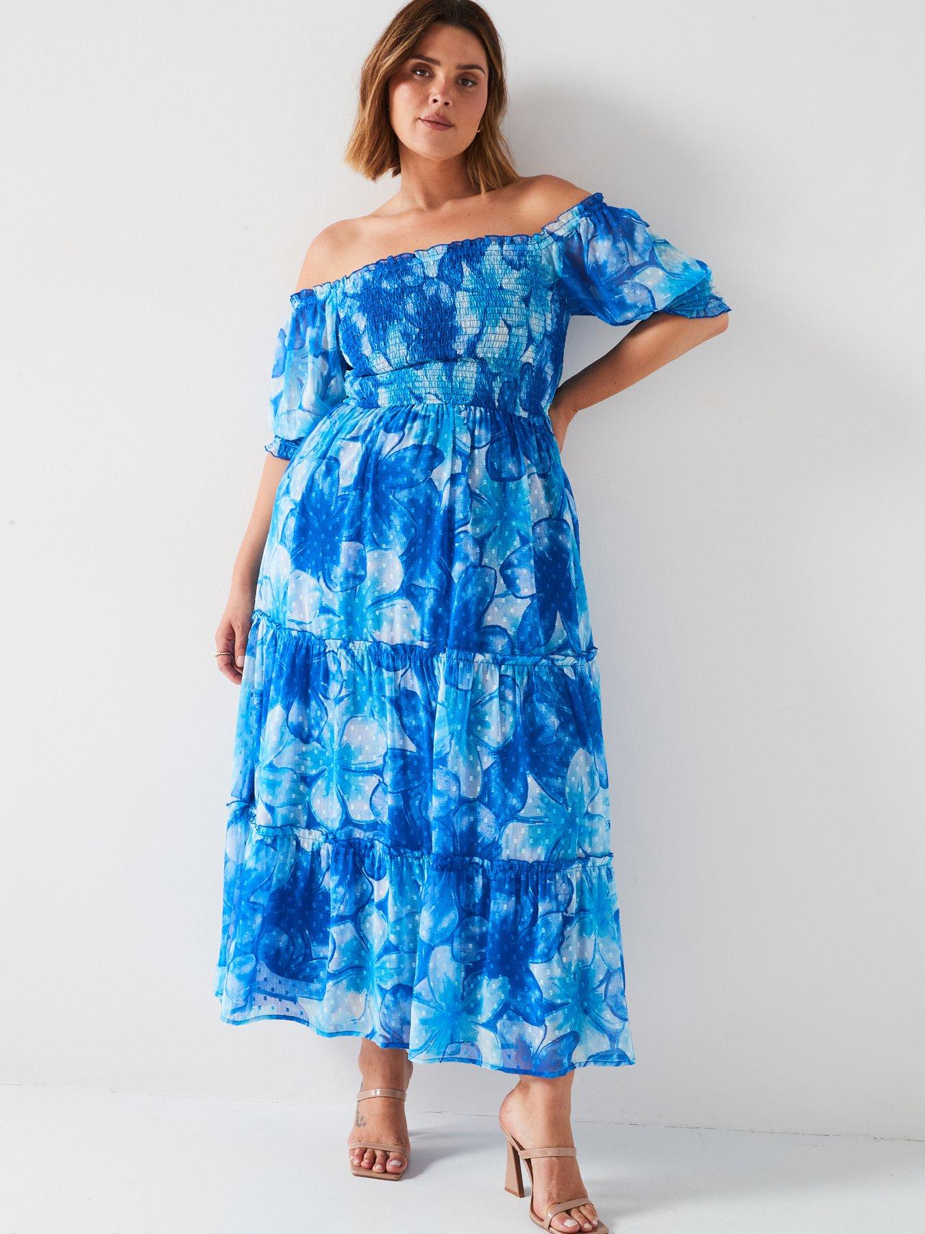 v-by-very-curve-shirred-bust-bardot-midi-dress-print