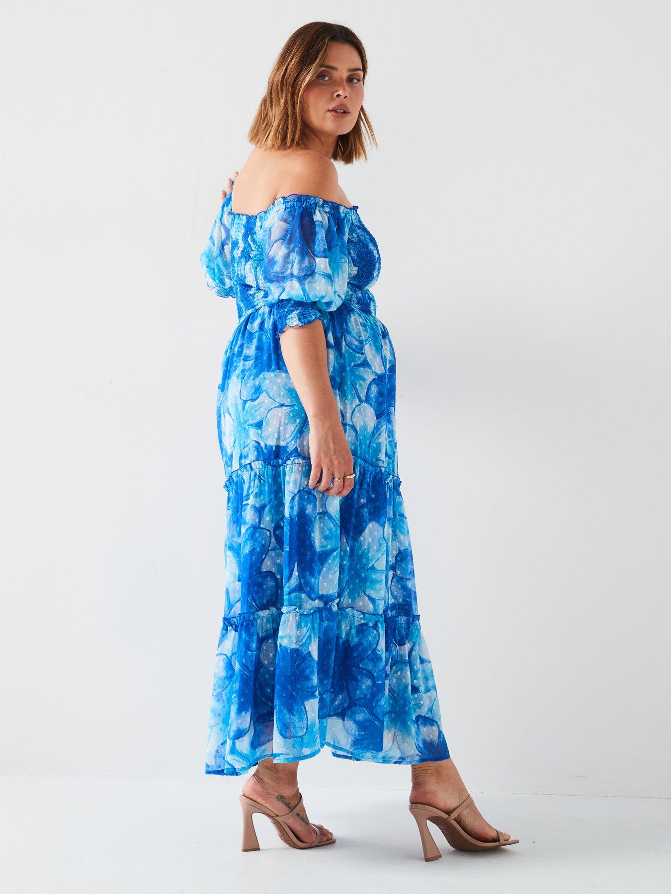 v-by-very-curve-shirred-bust-bardot-midi-dress-printback