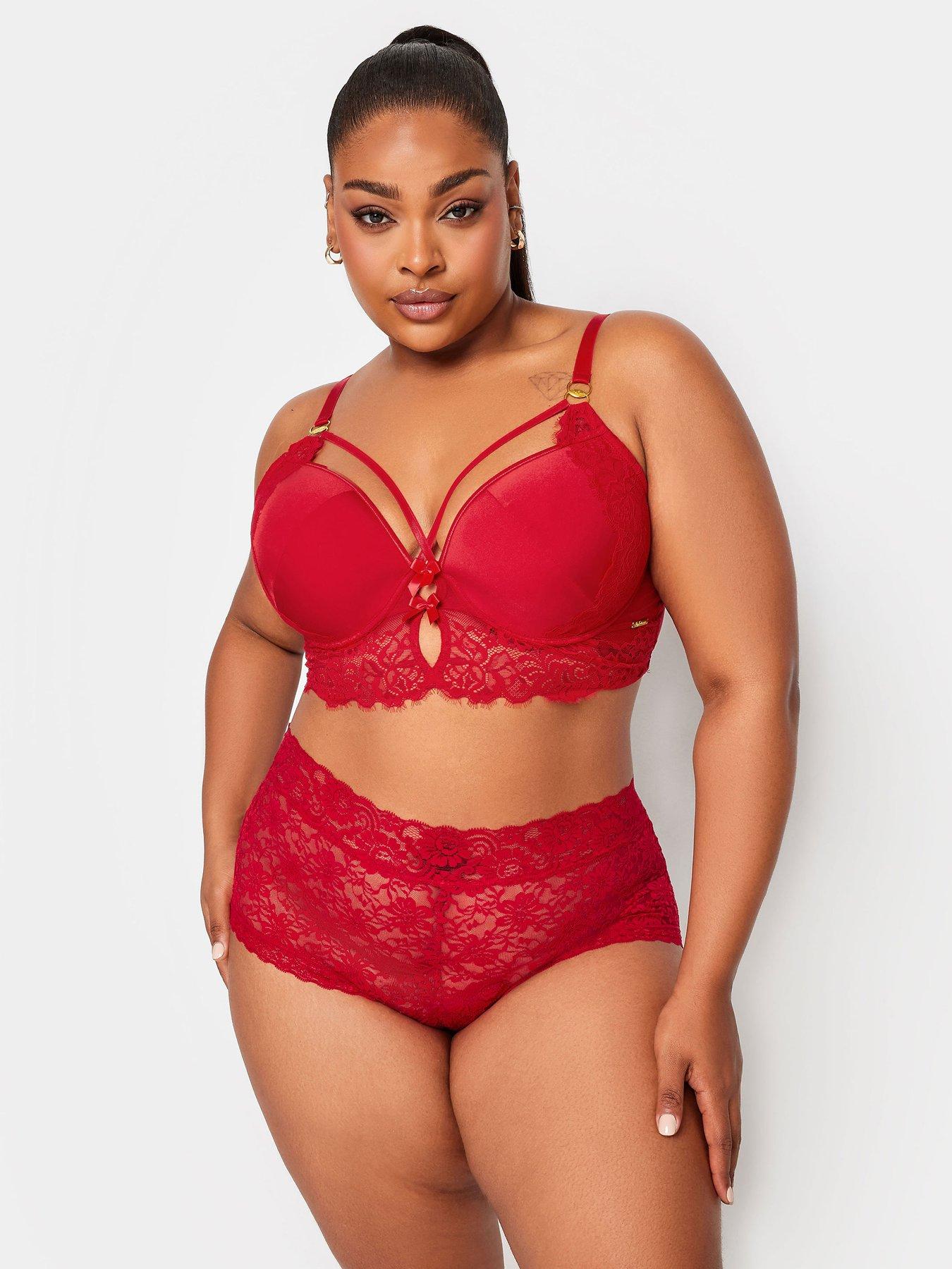 Red Lace Longline Padded Bra And Thong Set