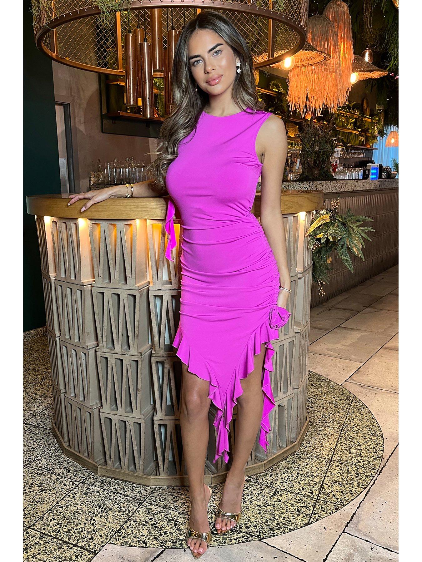 ax-paris-pink-ruched-asymmetrical-frill-midi-dress-with-flower-detailoutfit