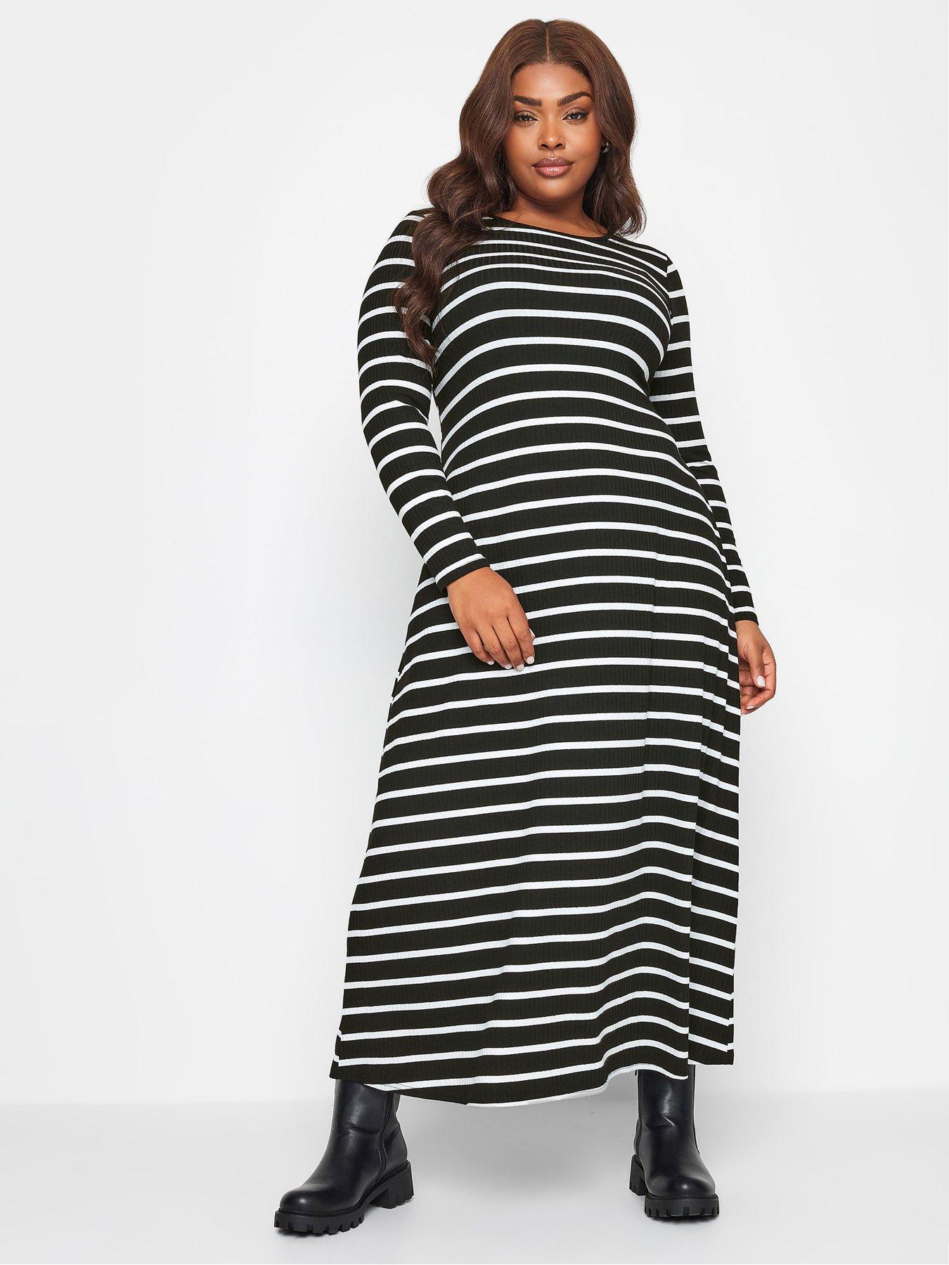 yours-mono-long-sleeve-stripe-dress-blackfront