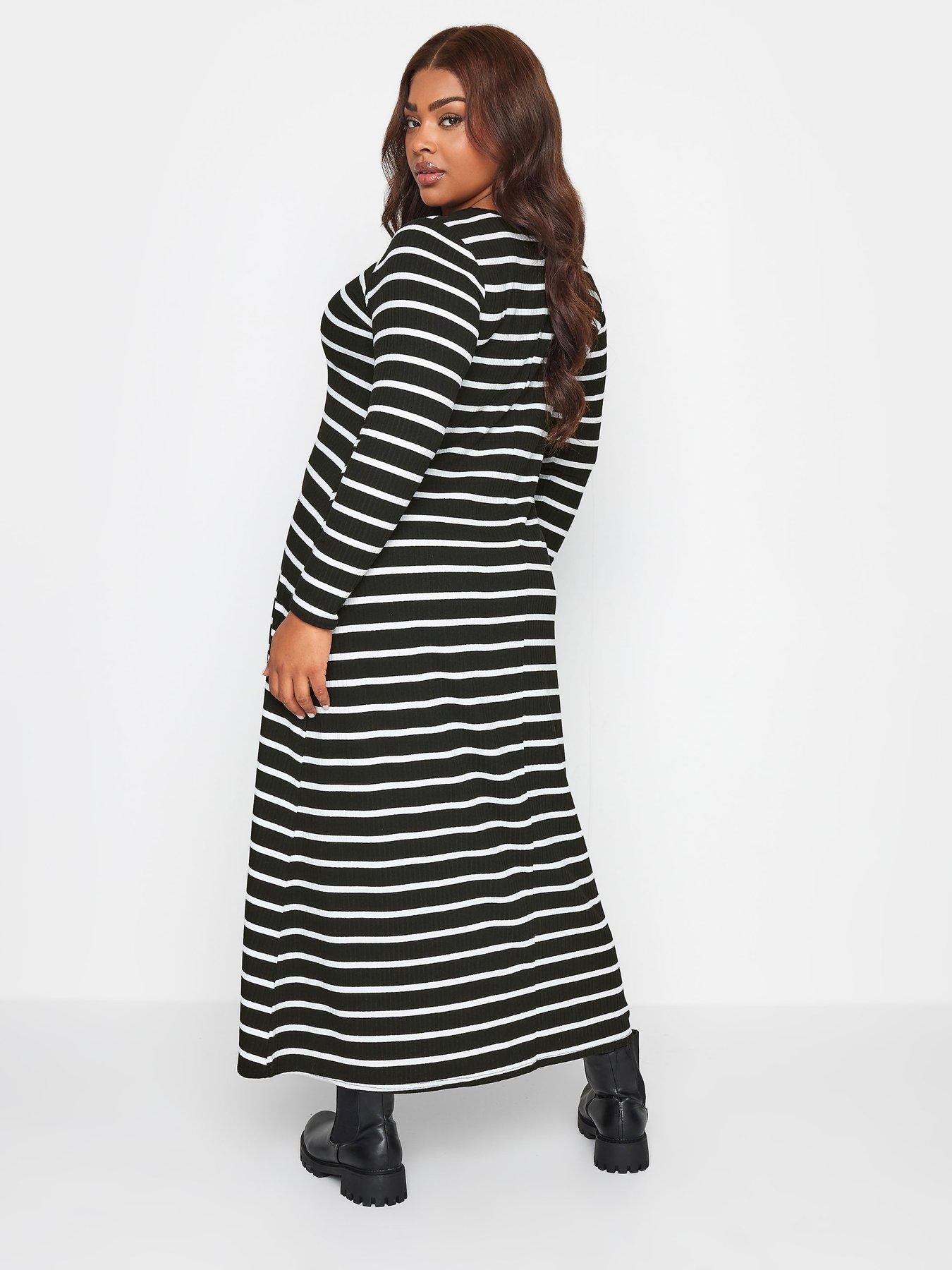 yours-mono-long-sleeve-stripe-dress-blackstillFront