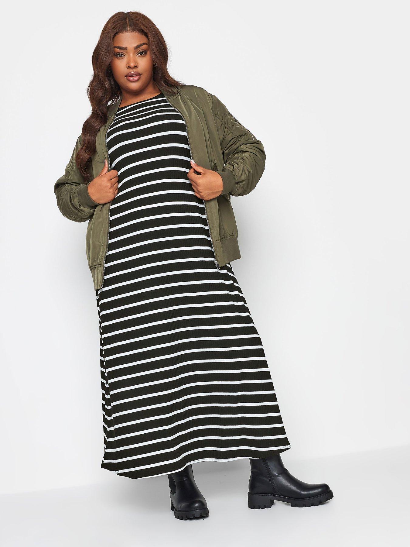 yours-mono-long-sleeve-stripe-dress-blackback