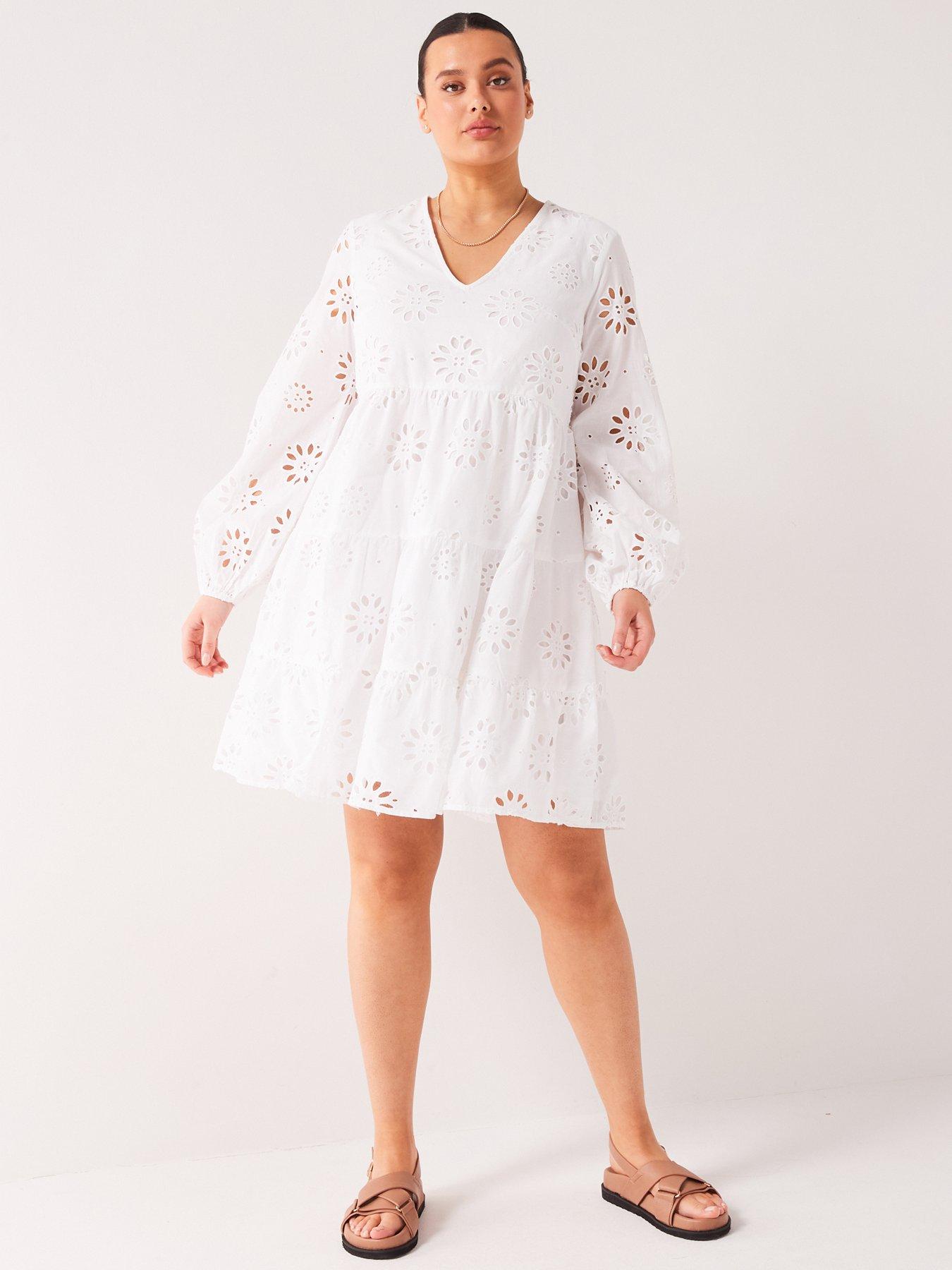 v-by-very-curve-broderie-anglaise-cotton-tiered-mini-dress-whitedetail