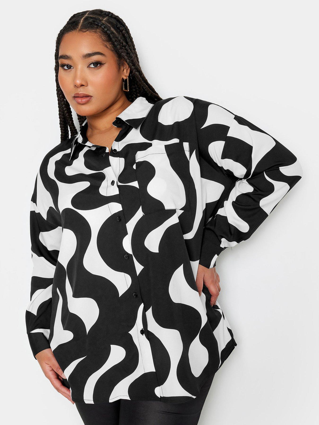 YOURS Plus Size Black Retro Swirl Print Keyhole Tummy Control