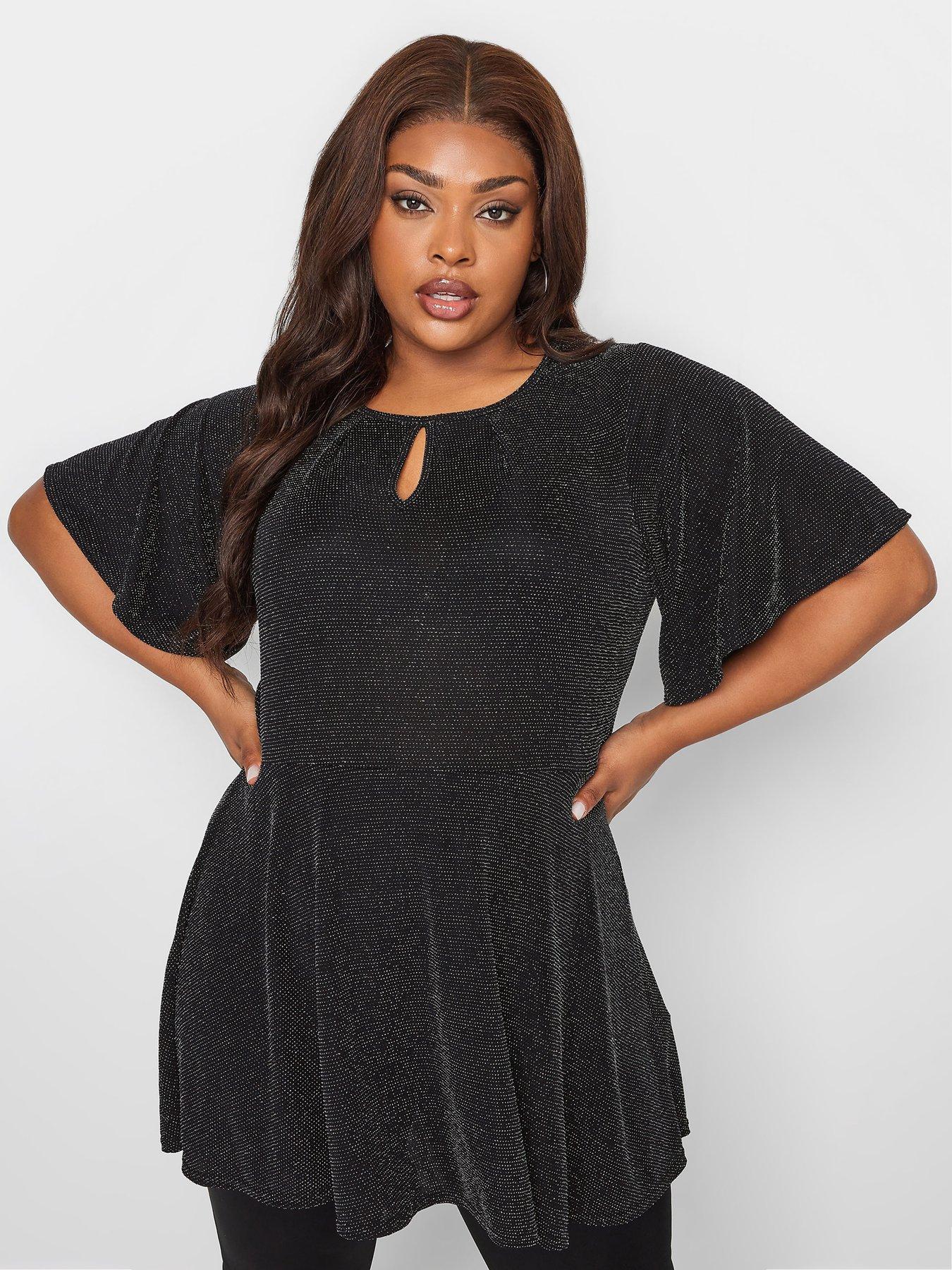 YOURS Plus Size Black Crochet Trim Peplum Tunic Top