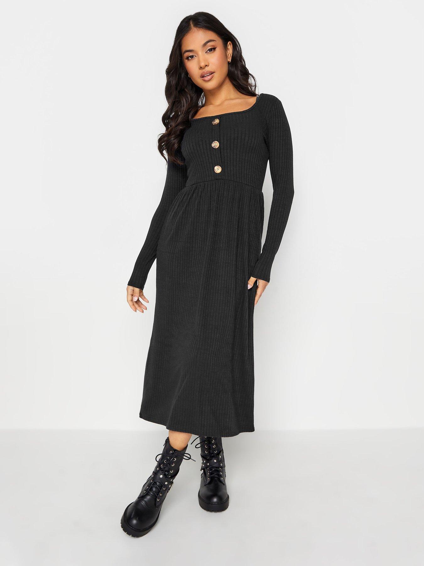 pixiegirl-petite-black-long-sleeve-rib-button-midaxi-dress