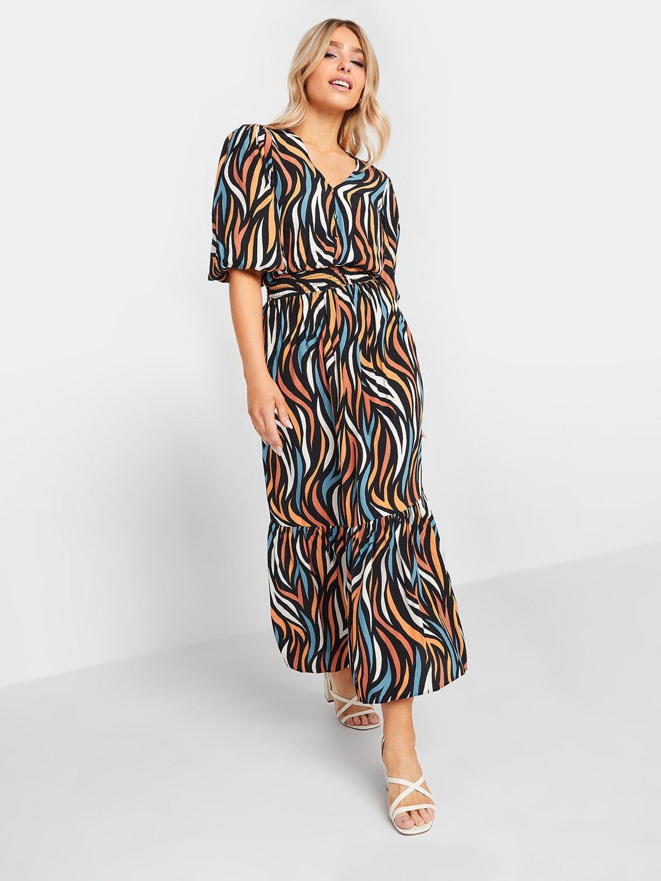 mco-abstract-shirred-waist-dress-orangefront