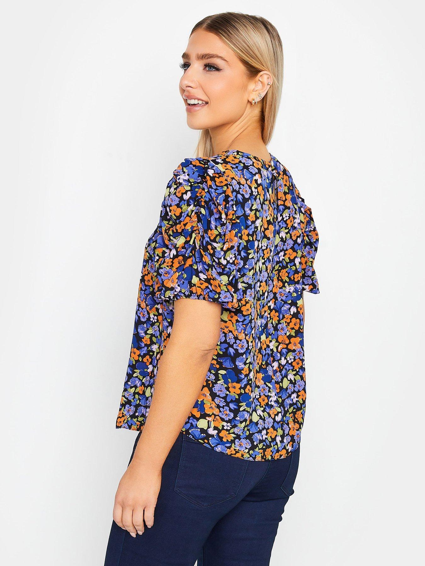 mco-floral-short-sleeve-blouse-blackorangestillFront