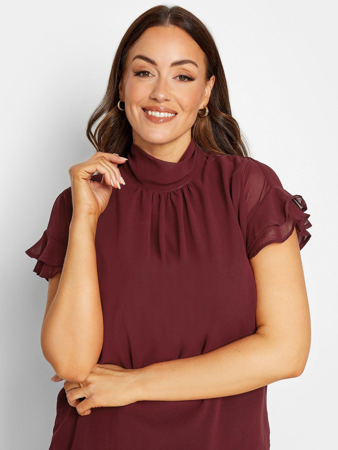 Image 4 of 4 of M&Co High Neck Frill Sleeve Blouse - Red