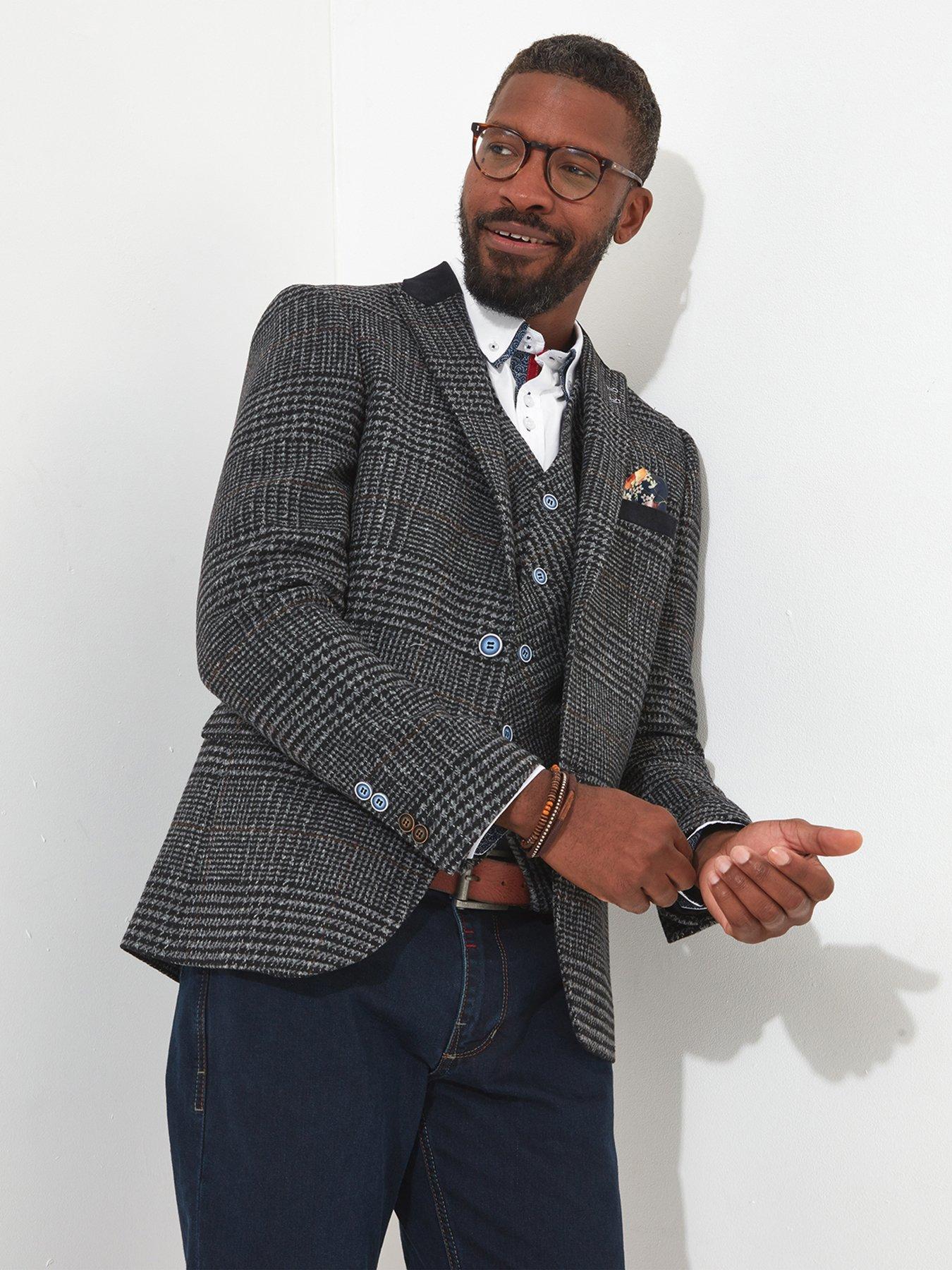 Dark grey check blazer deals