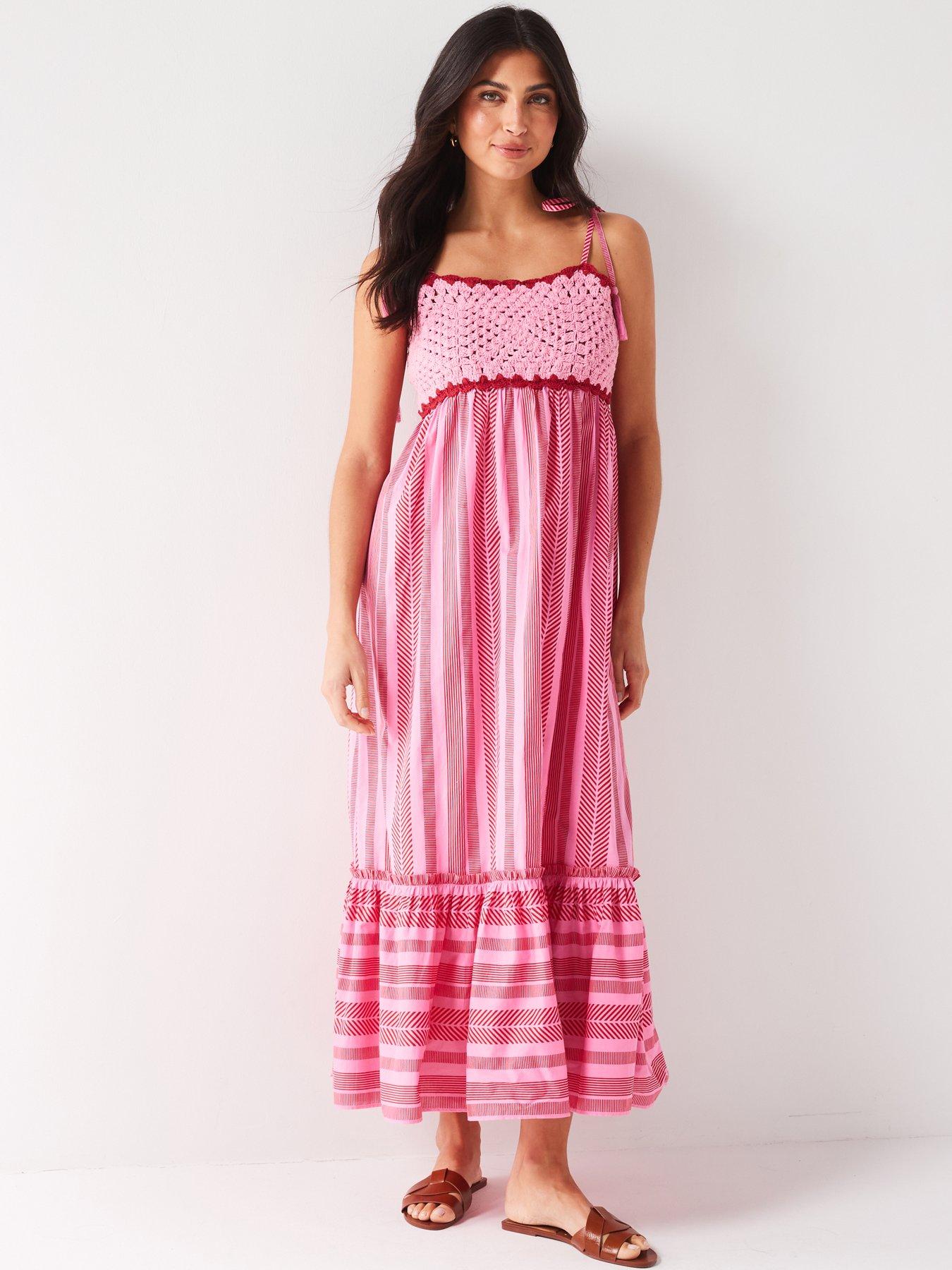 v-by-very-crochet-detail-midi-beach-dress-pinkback