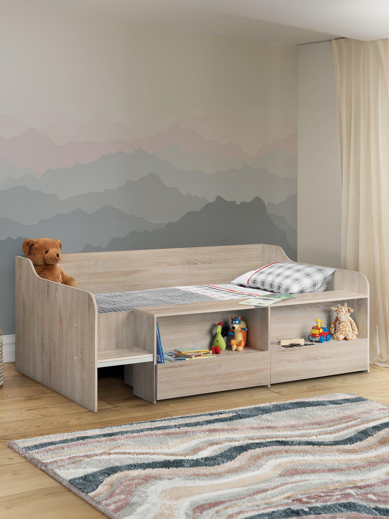 Image of Julian Bowen Stella Low Sleeper Bed with Shelves and Drawers - Oak