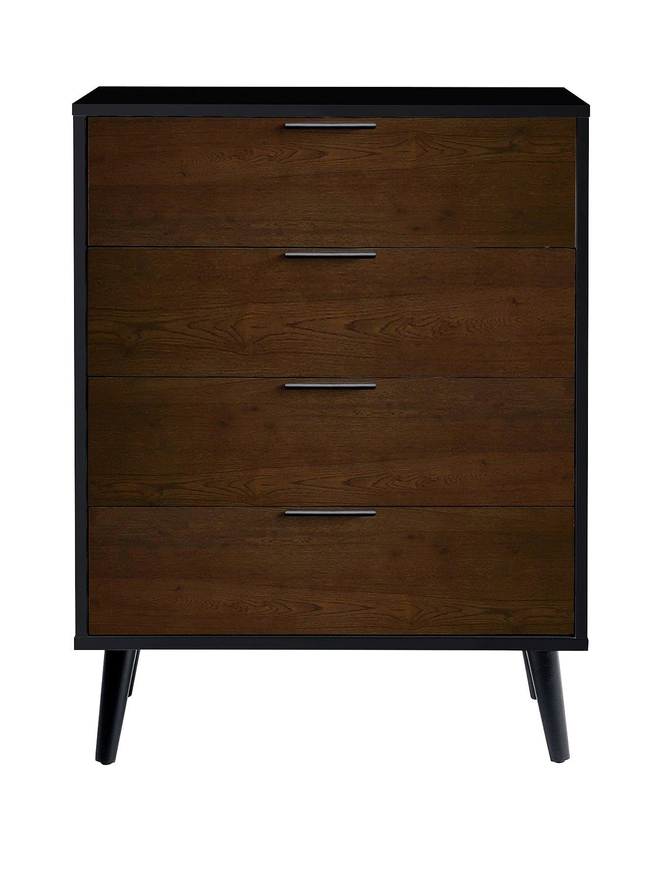 Julian Bowen Alba 4 Drawer Wide Chest - Walnut/Black