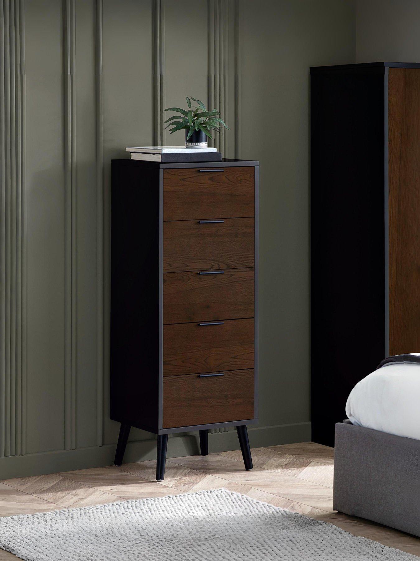 Julian Bowen Alba 5 Drawer Narrow Chest - Black/Walnut