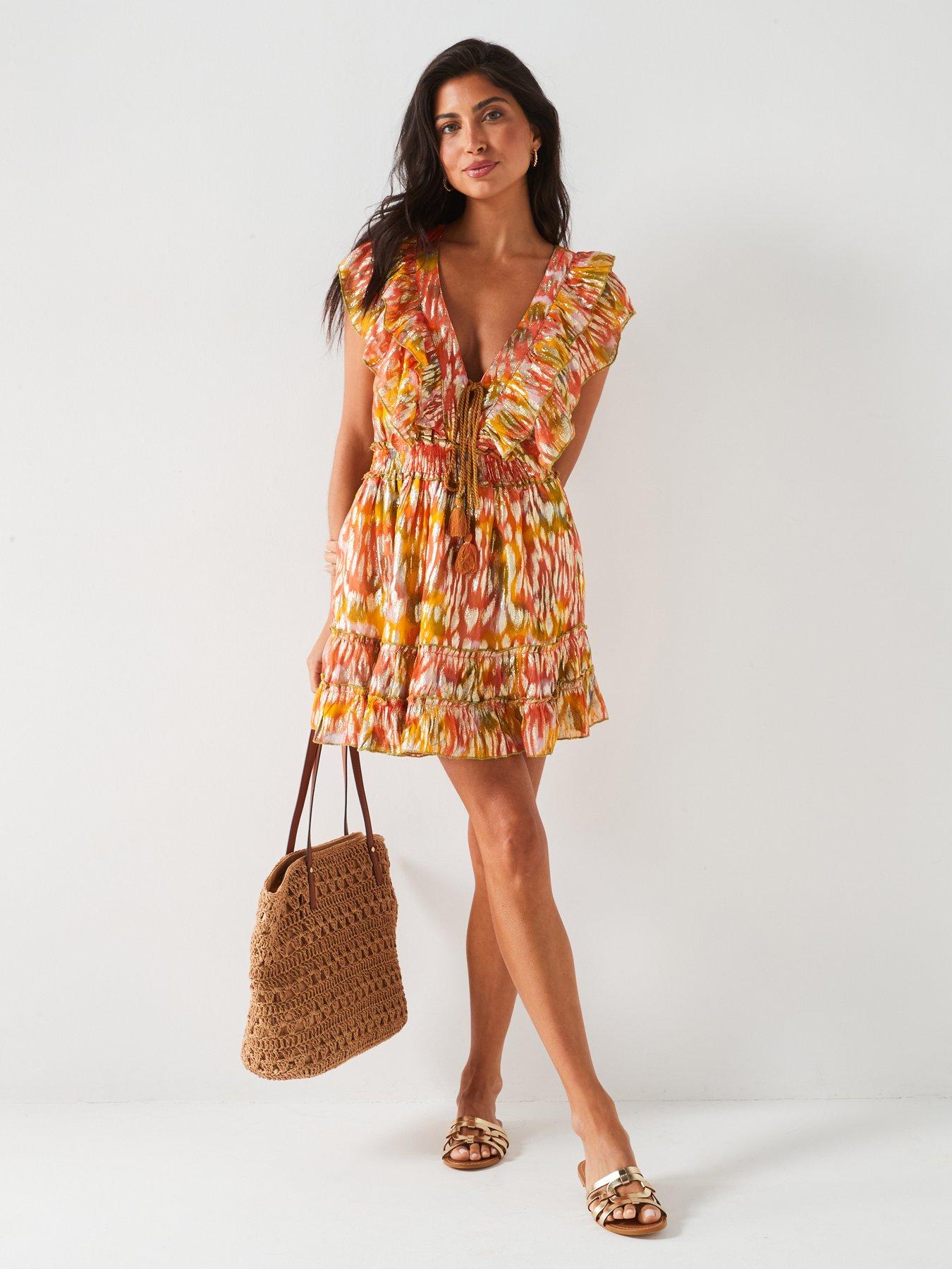 v-by-very-double-frill-lurex-tiered-beach-mini-dress-orange