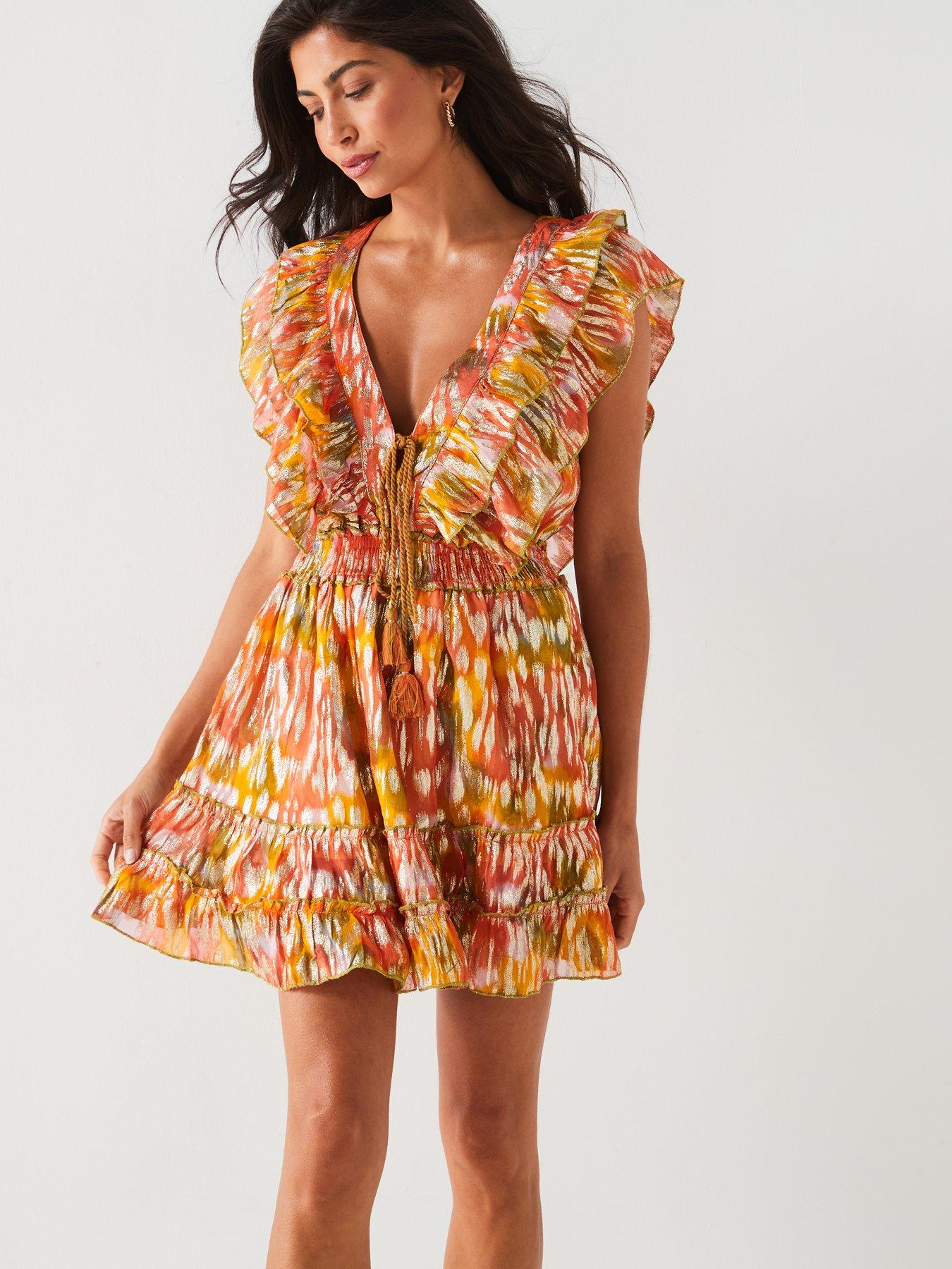 v-by-very-double-frill-lurex-tiered-beach-mini-dress-orangeback