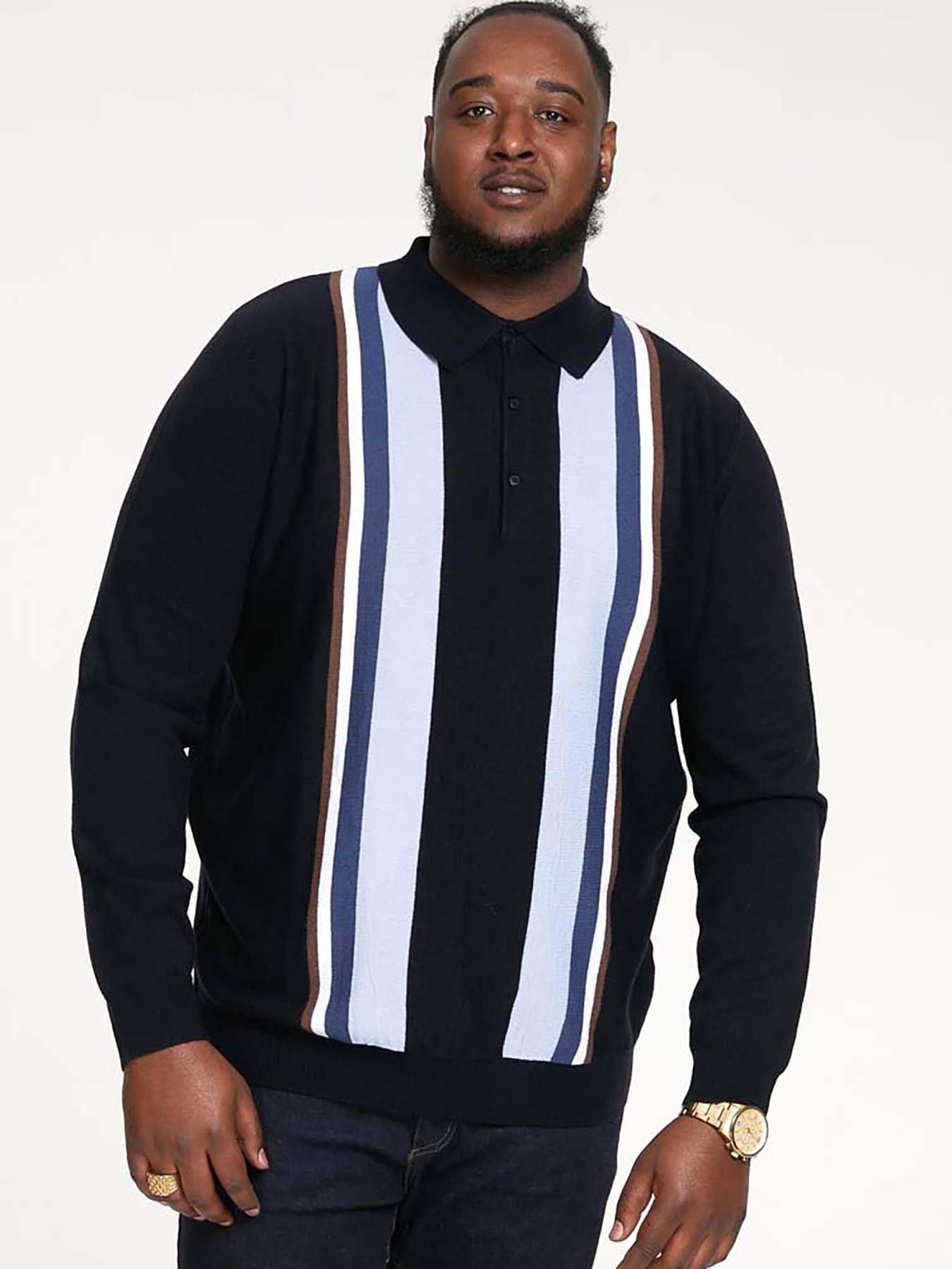 d555-knitted-polo-with-vertical-stripes-navy