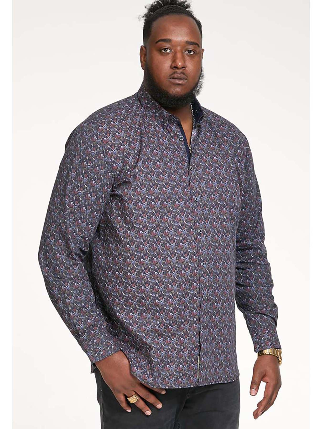 D555 Floral Print Concealed Button Down Collar Shirt - Navy