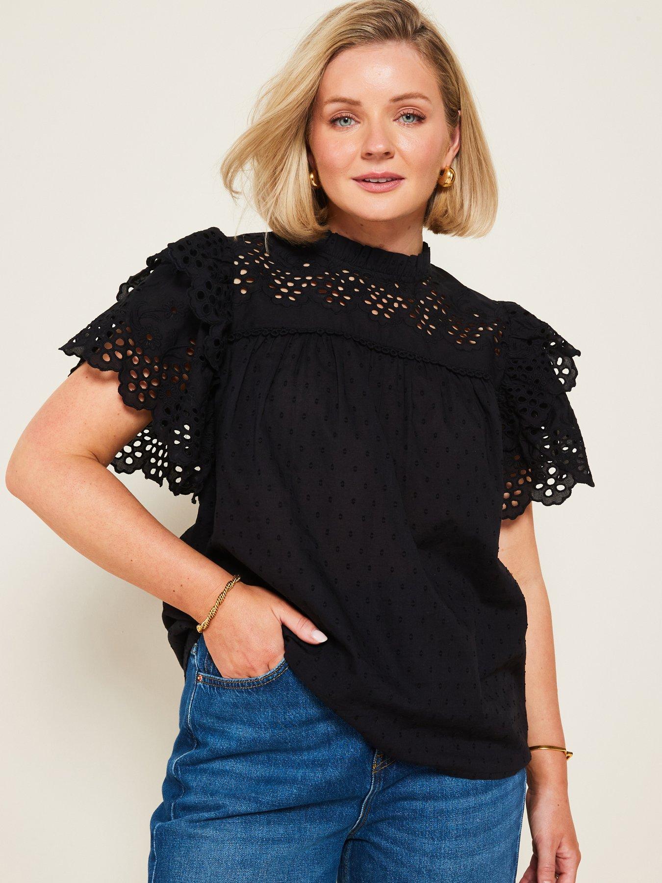 v-by-very-x-laura-byrnes-cottonnbspbroderie-frill-sleeve-blouse-black