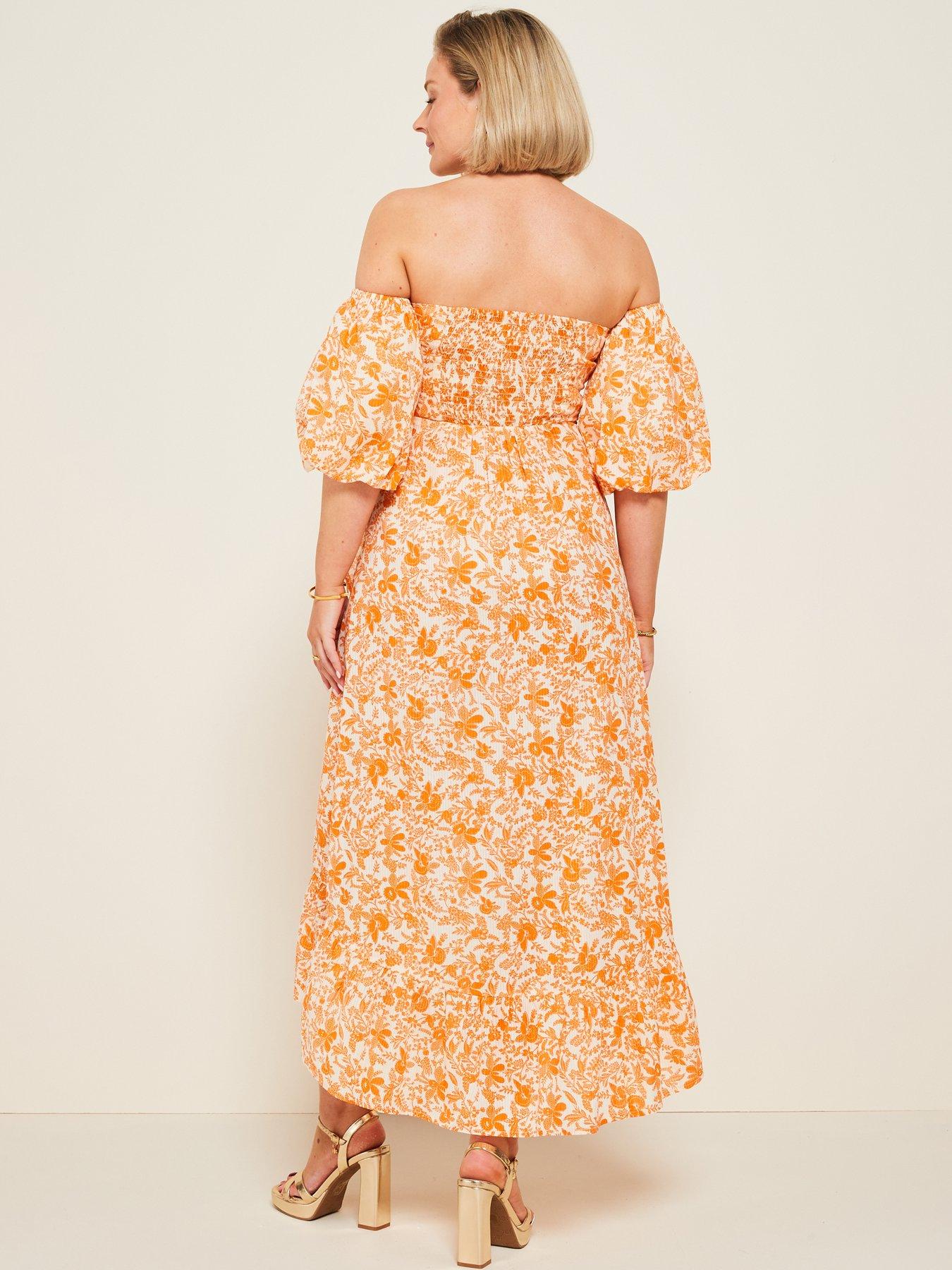 v-by-very-x-laura-byrnesnbspbardot-floral-midi-dress-orangestillFront