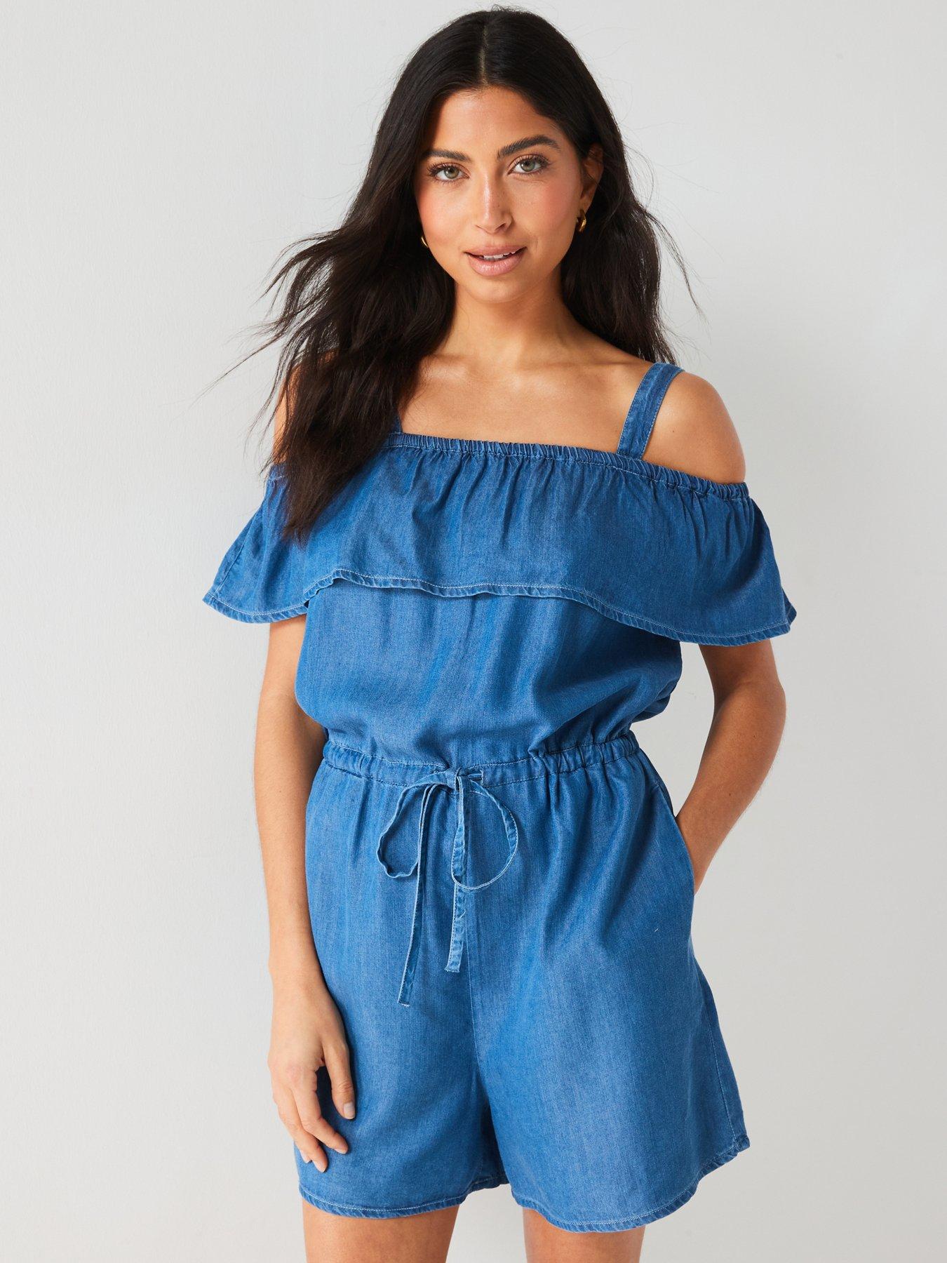 v-by-very-supersoft-denim-bardot-ruffle-playsuit-midi-wash